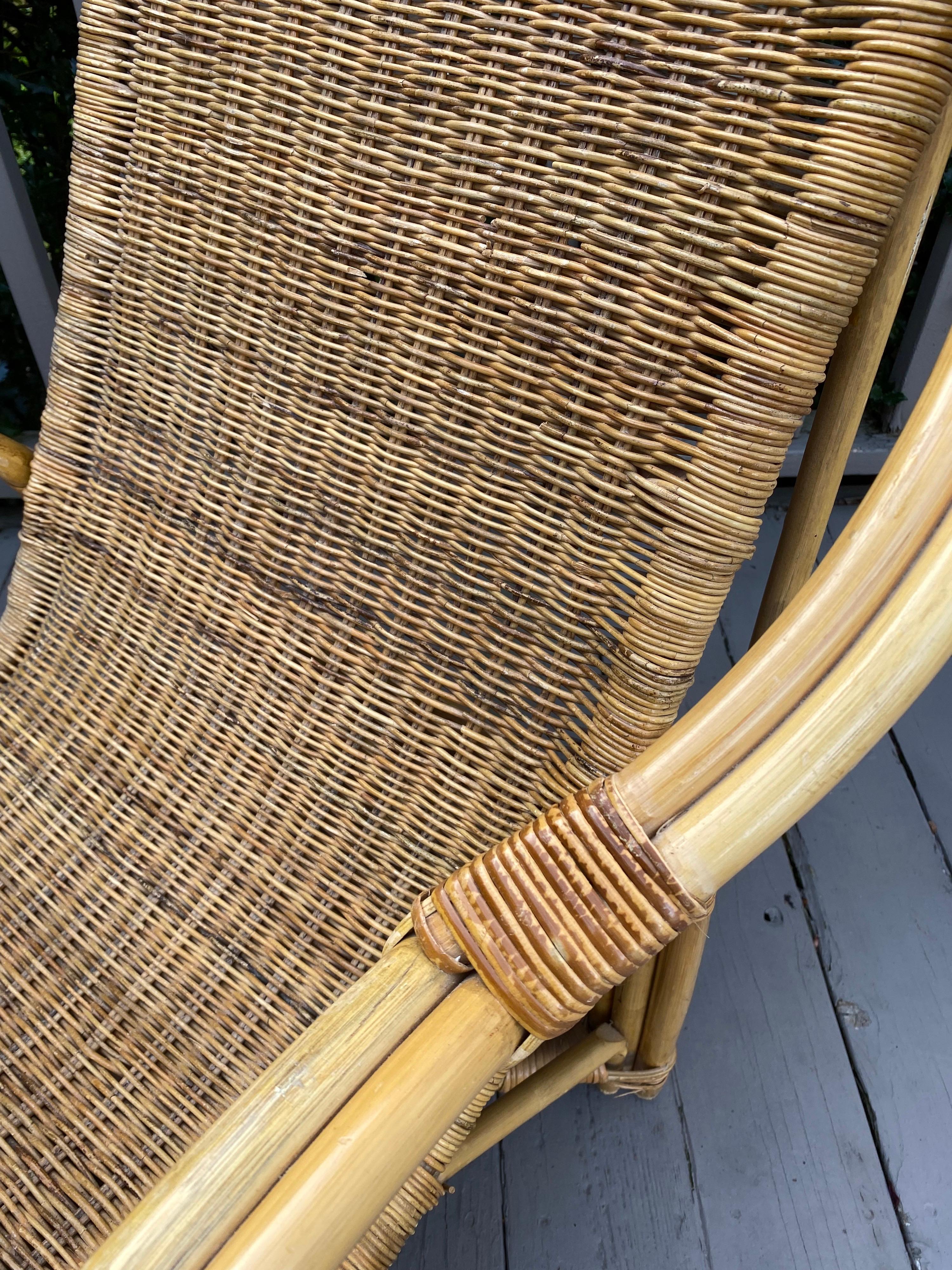 Mid Century Bamboo Wicker Lounge Chair with Extendable Ottoman 9