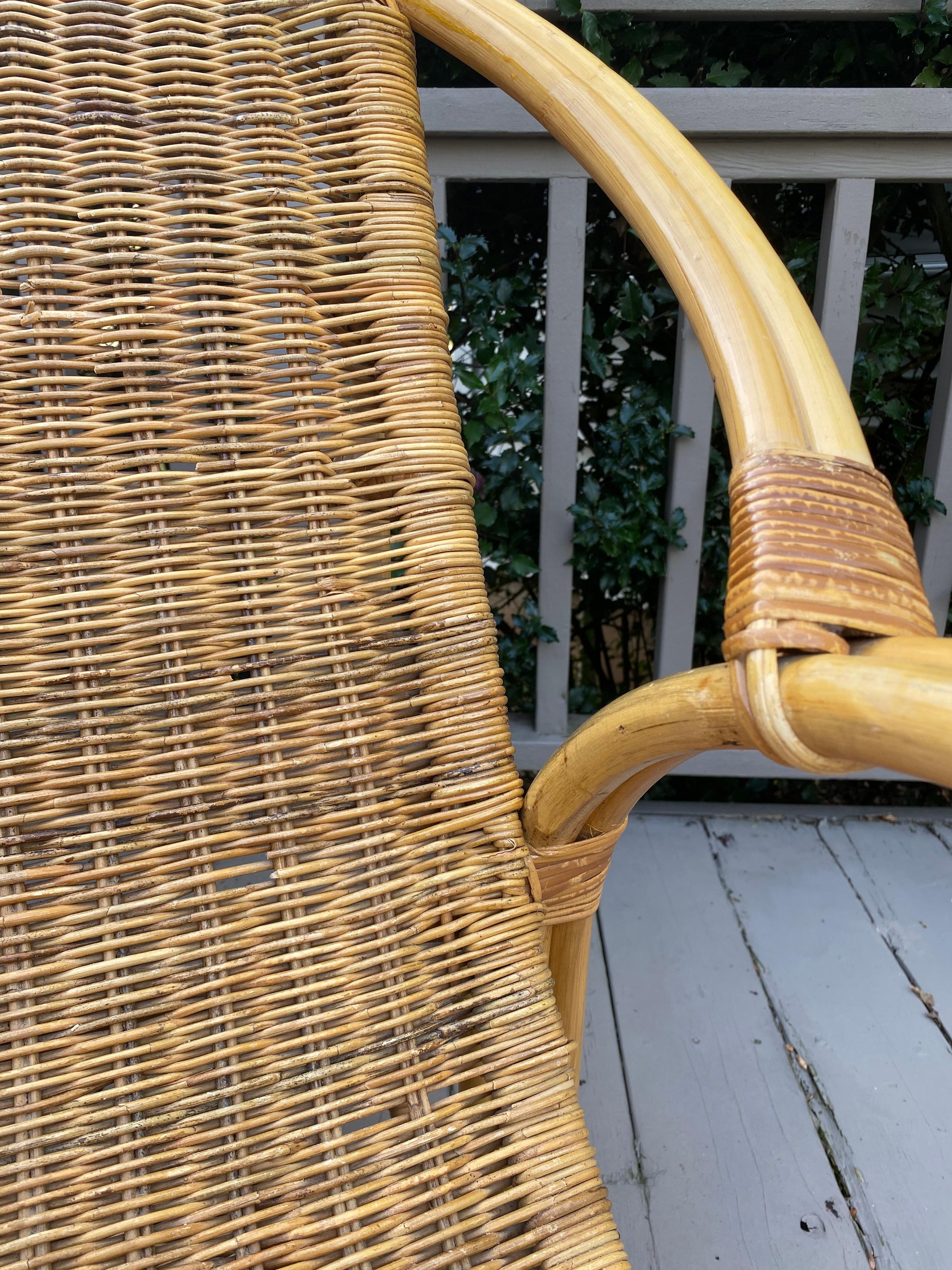 Mid Century Bamboo Wicker Lounge Chair with Extendable Ottoman 10