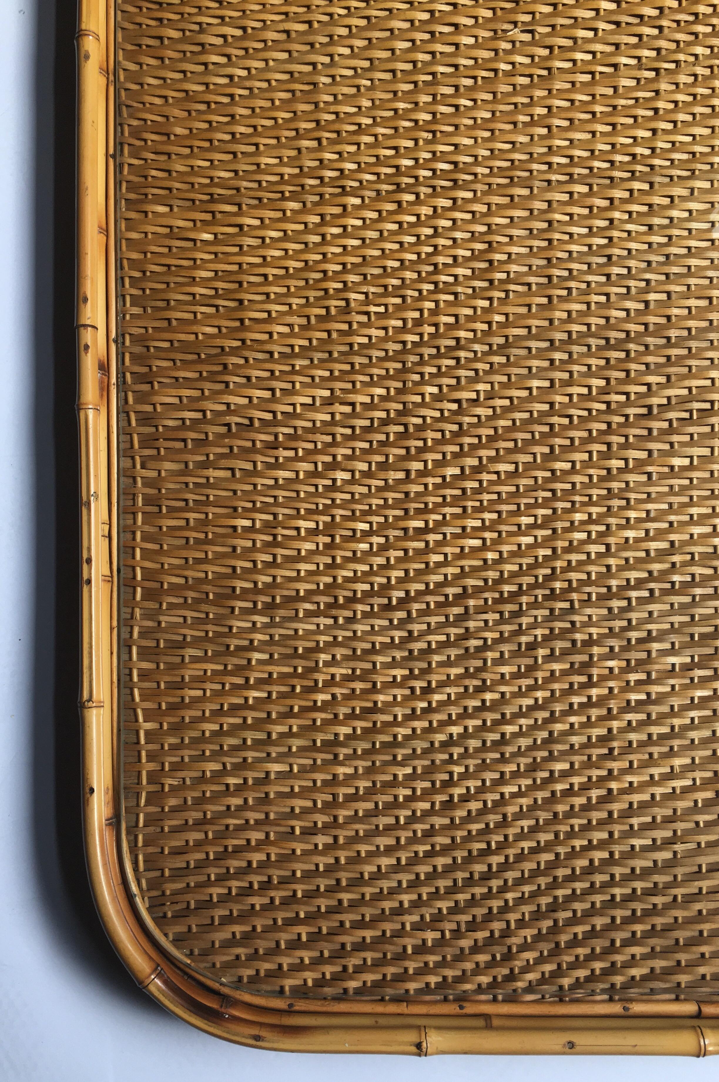 Late 20th Century Midcentury Bamboo Wicker Rattan Bar Tray in the Style of Gabriella Crespi