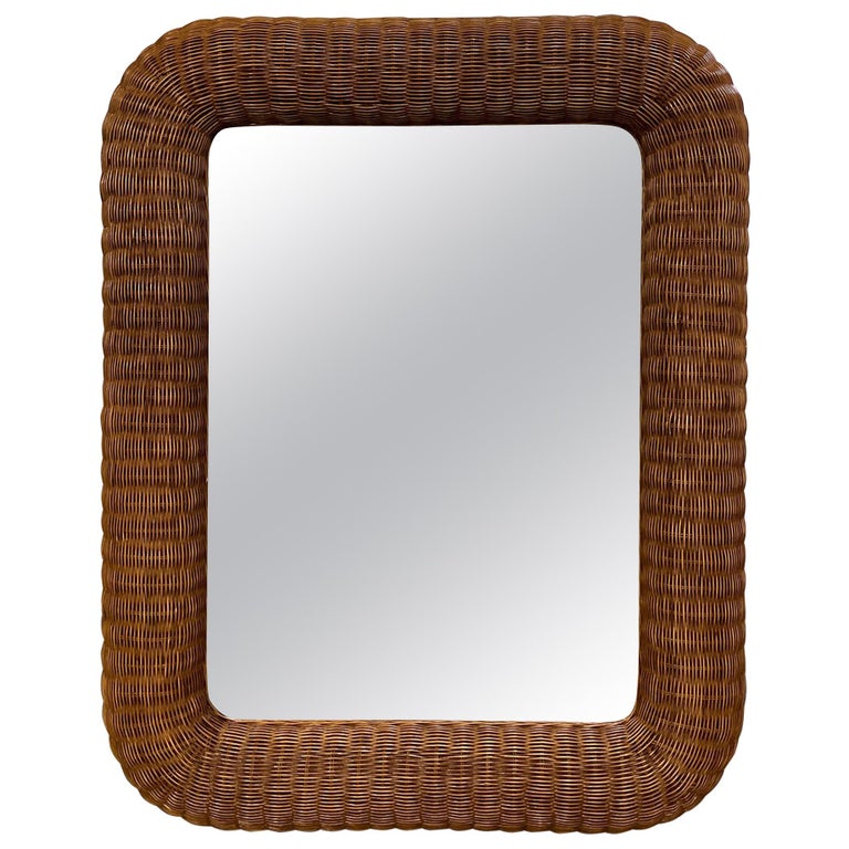 Mid Century Bamboo Wicker Rattan Mirror at 1stDibs