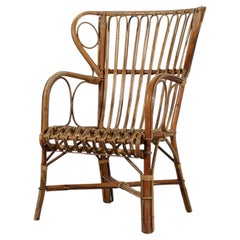Mid-Century Bamboo Wingback Armchair in the Franco Albini Style