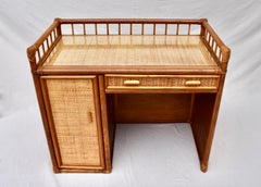 Mid-Century Bamboo, Wood and Rattan Writing Table Desk, Italy, 1970s
