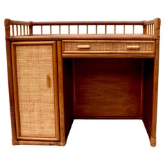 Mid-Century Bamboo, Wood and Rattan Writing Table Desk, Italy, 1970s