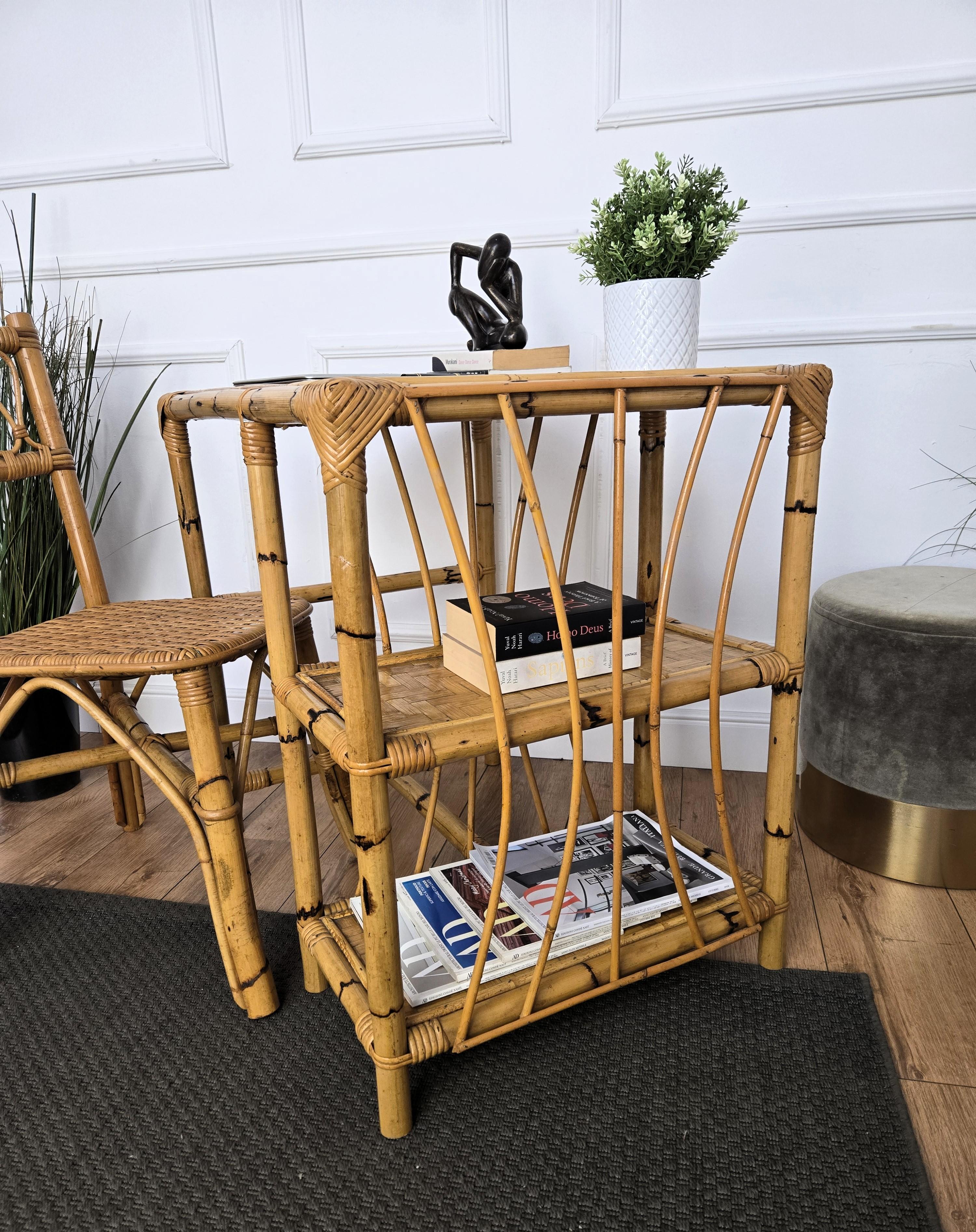 Table à écrire et chaise en bambou, bois et rotin du milieu du siècle, Italie, années 1970 en vente 1