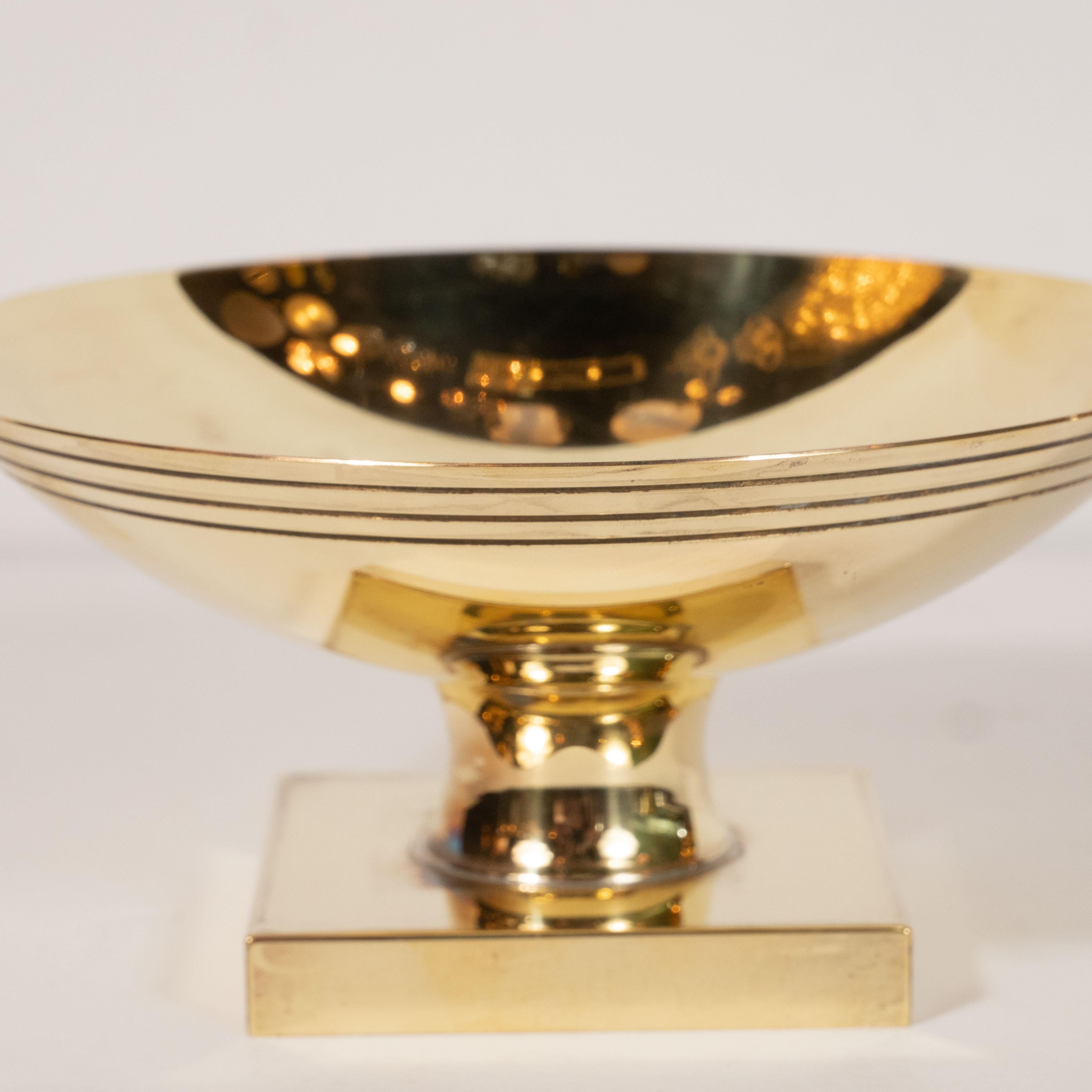 Mid-Century Modern Midcentury Banded Brass Dish by Tommi Parzinger for Dorlyn Silversmiths