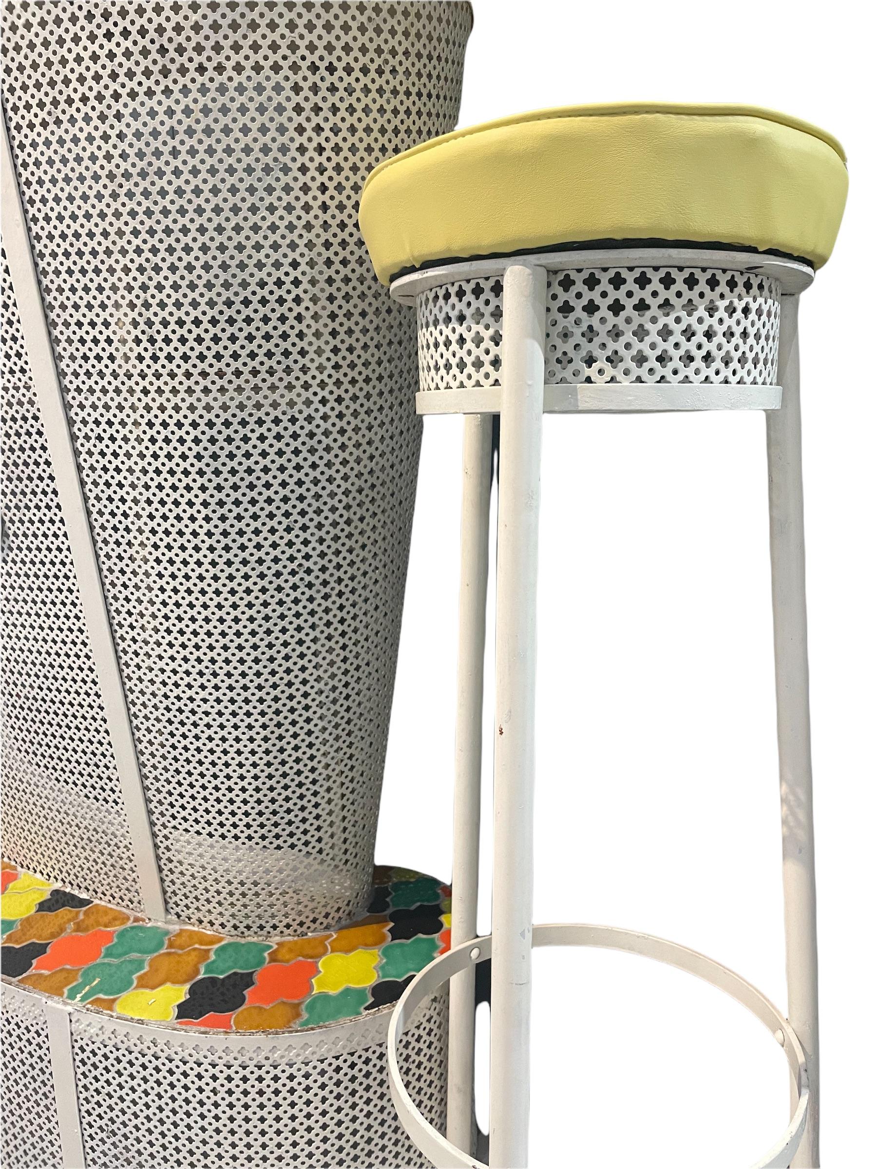 Mid-Century Modern Mid Century Bar and Stools Wrought Iron and Ceramic Tiles For Sale
