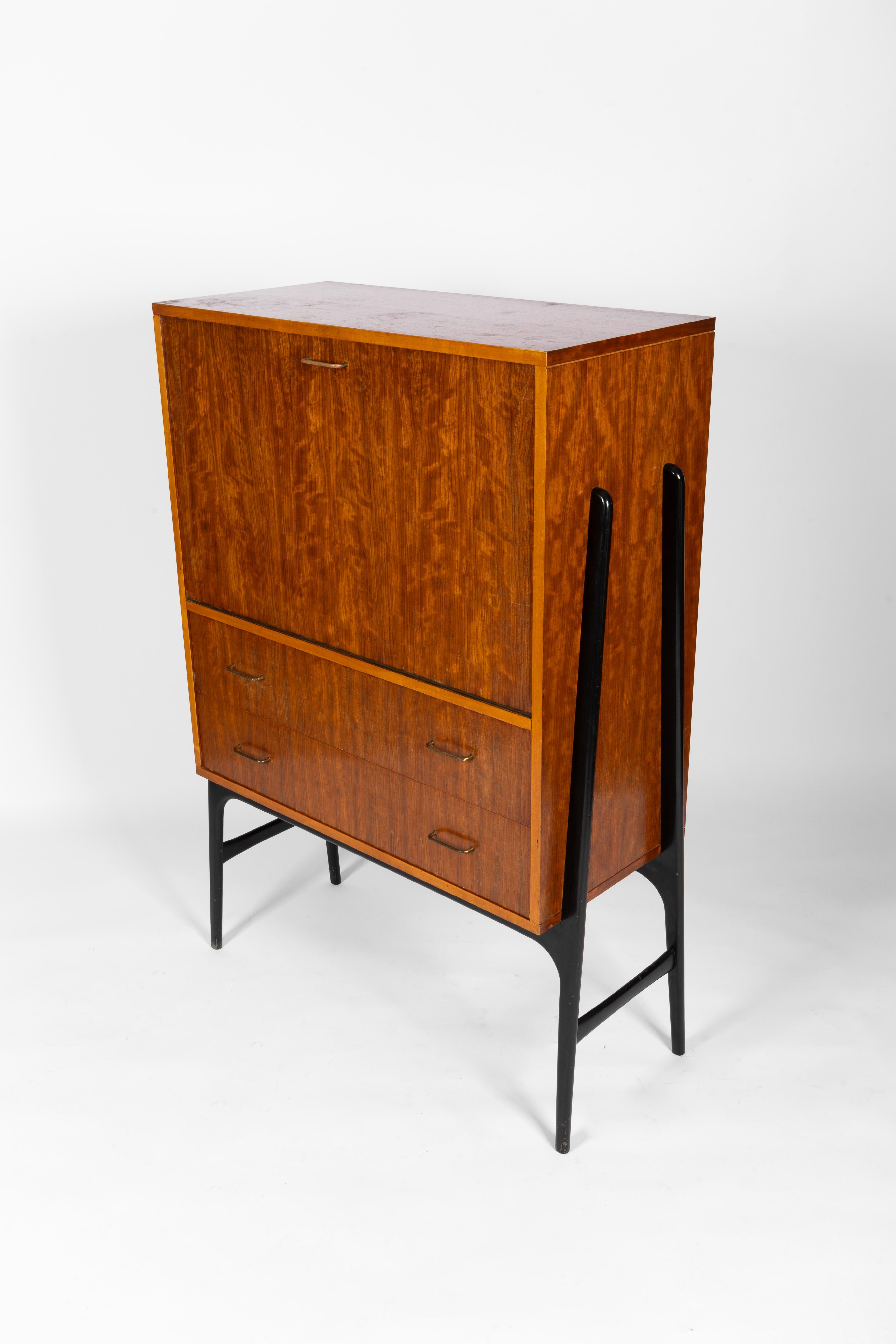 Bubinga Mobile bar di metà secolo in legno di Wood Wood di Alfred Hendrickx 1958 in vendita