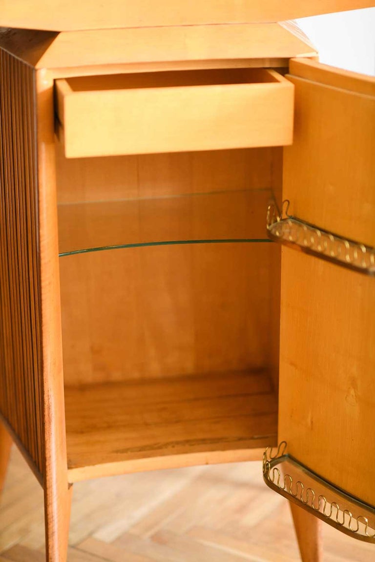 Midcentury Bar Set Made of Wood with Dark Red Crystal Shelf For