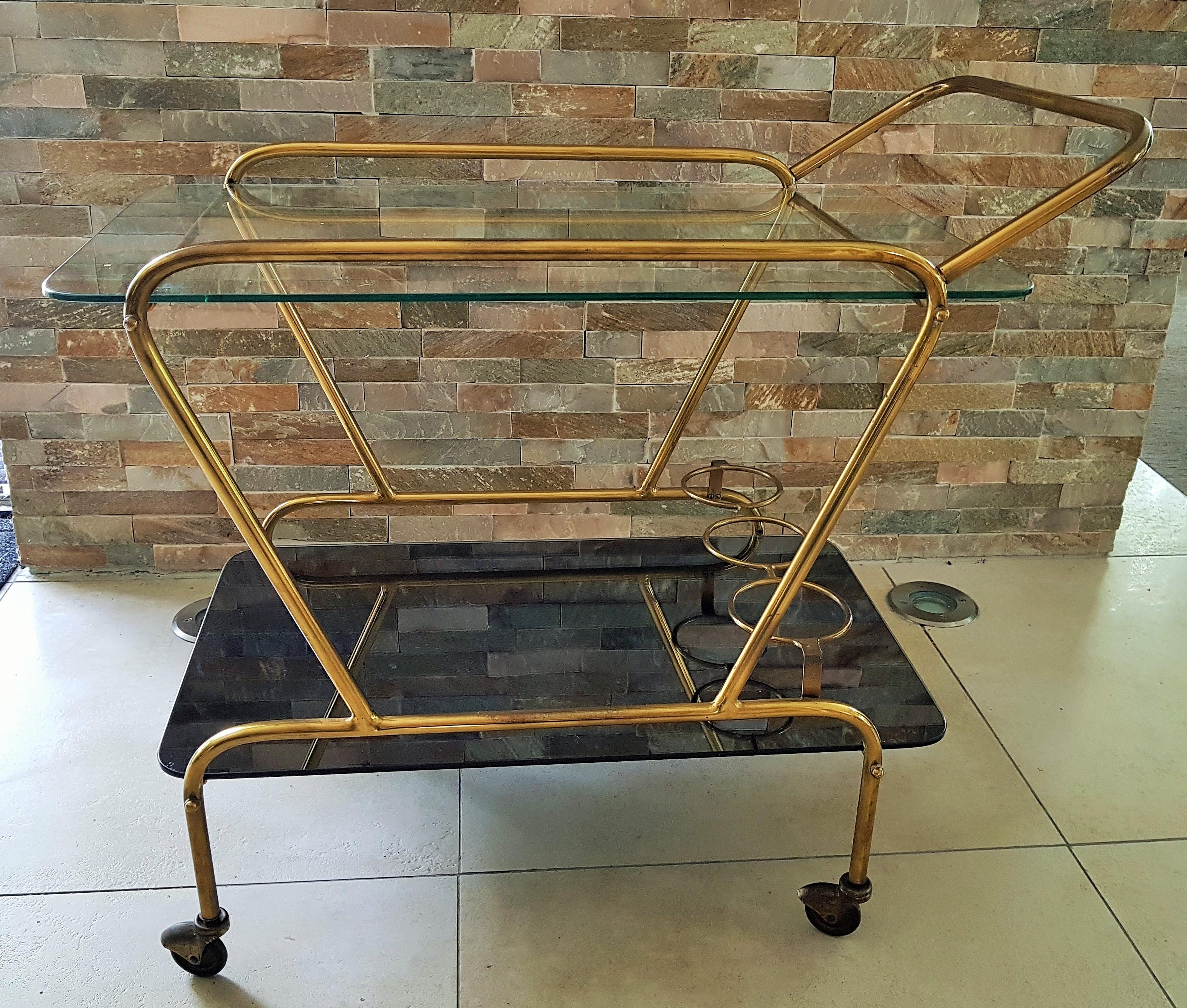 Midcentury Bar Cart Brass and Mirror by Lacca, Italy, 1950s 3