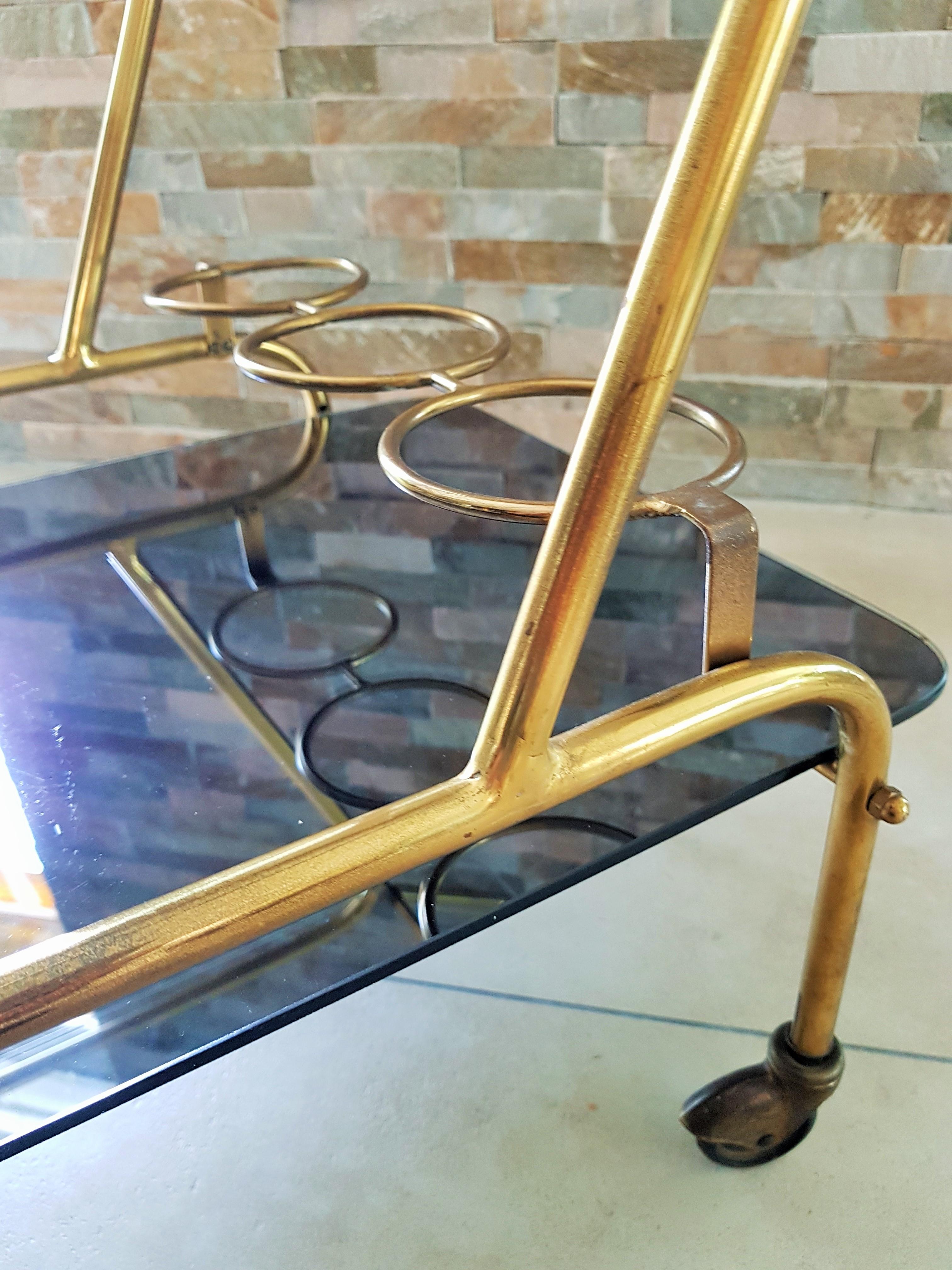 Midcentury Bar Cart Brass and Mirror by Lacca, Italy, 1950s 8