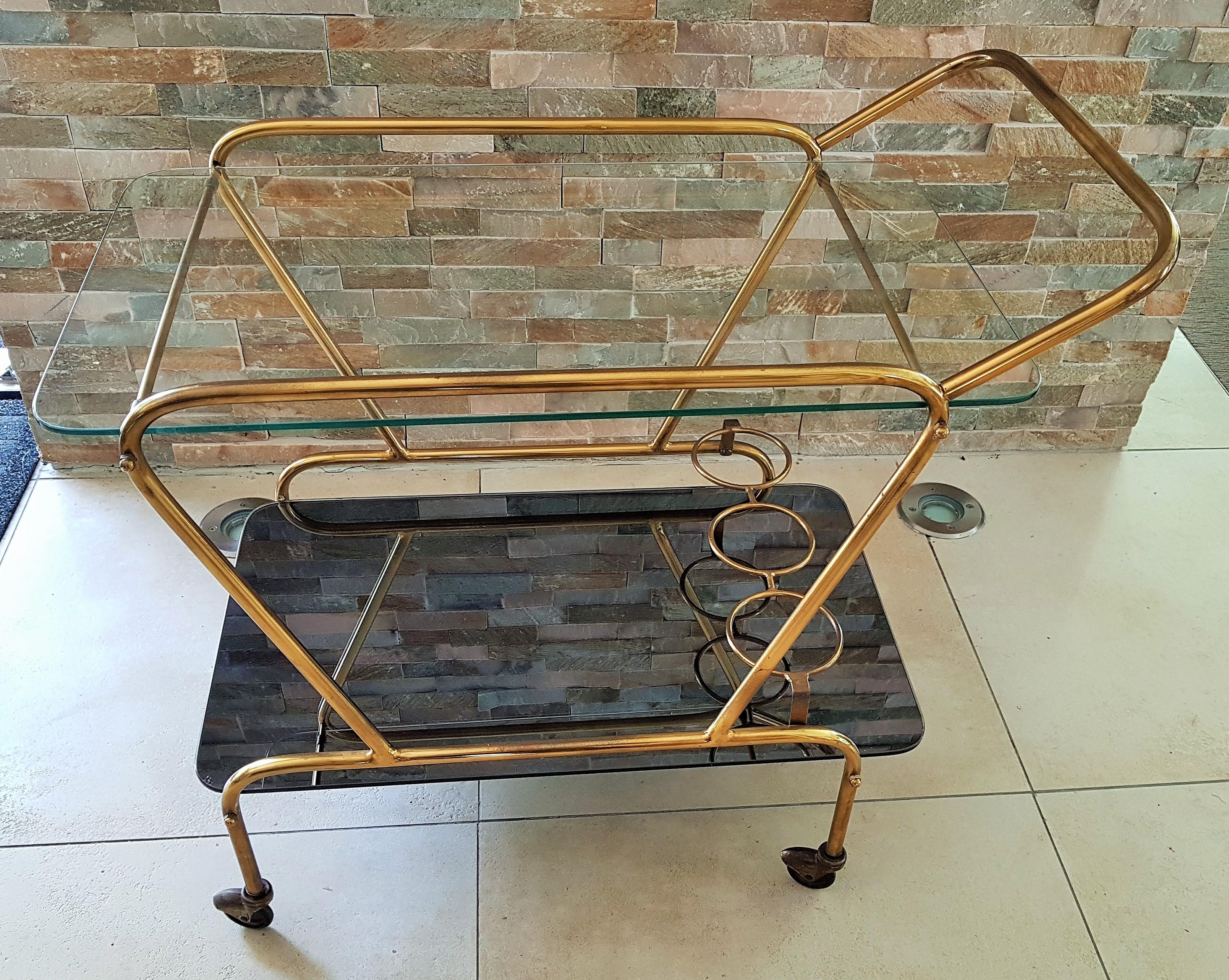 Midcentury Bar Cart Brass and Mirror by Lacca, Italy, 1950s 2