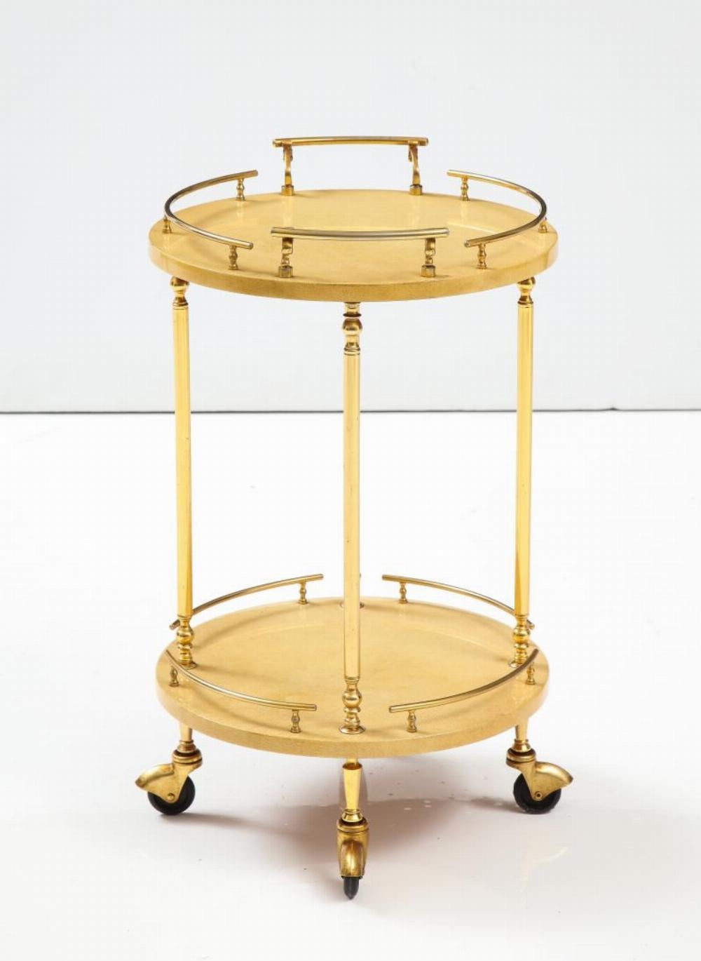 Mid-Century Bar Cart by Aldo Tura. Lacquered Goatskin and Brass. Italy, 1960’s.