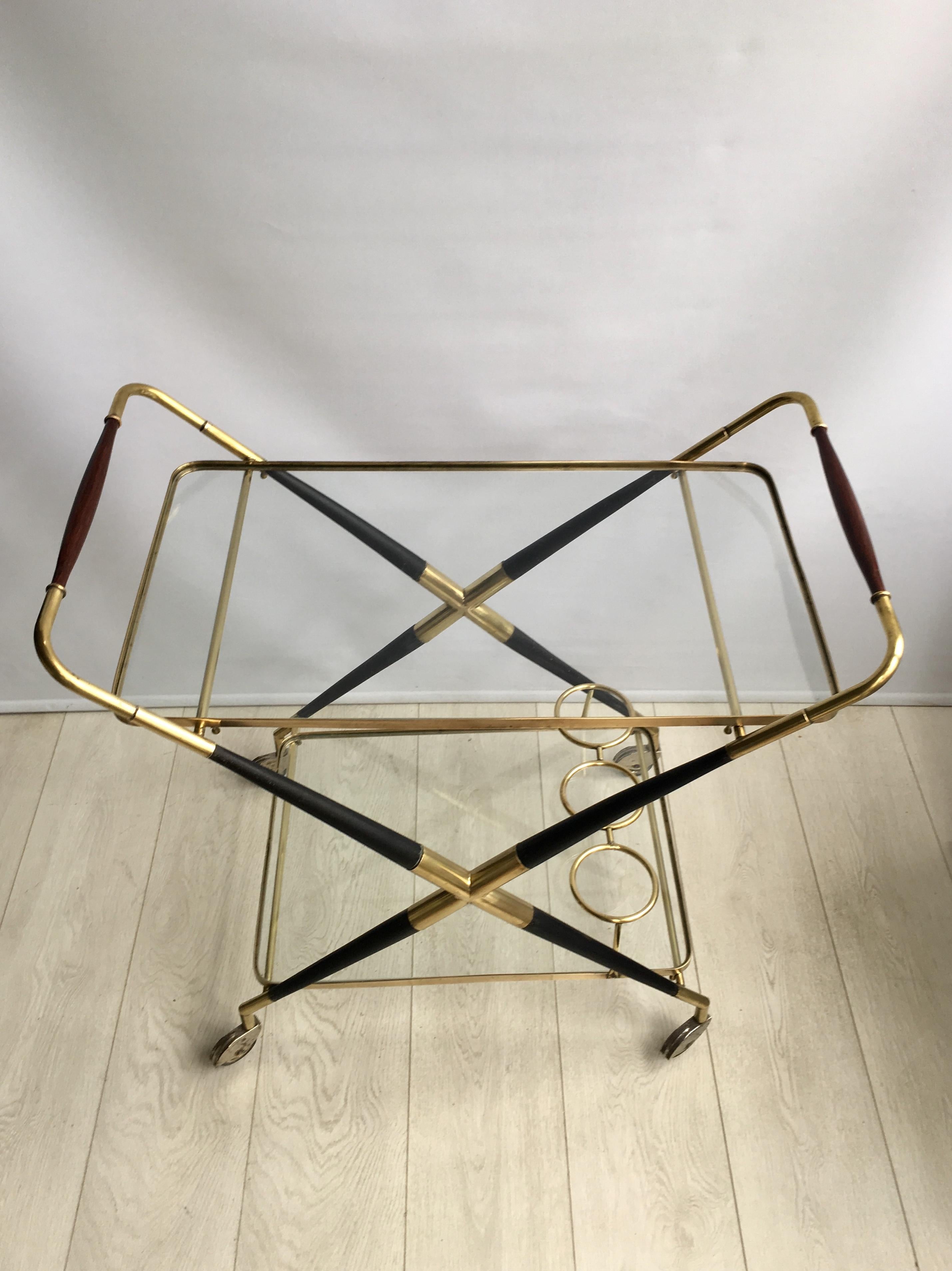 Brass Midcentury Bar Cart Drinks Trolley, Cesare Lacca