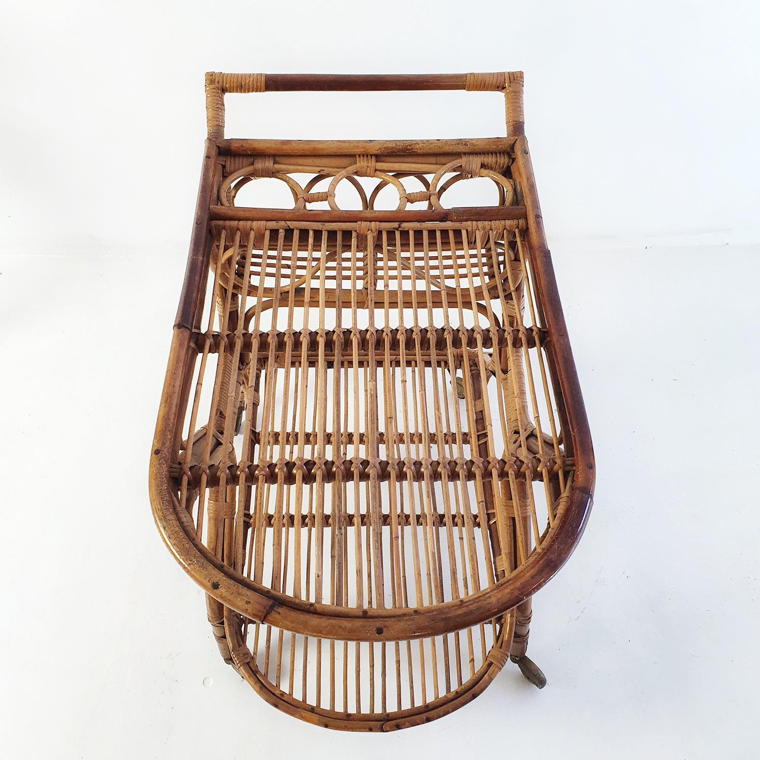Mid Century Bar Cart in Bamboo and Rattan, Italy, 1950's For Sale 3