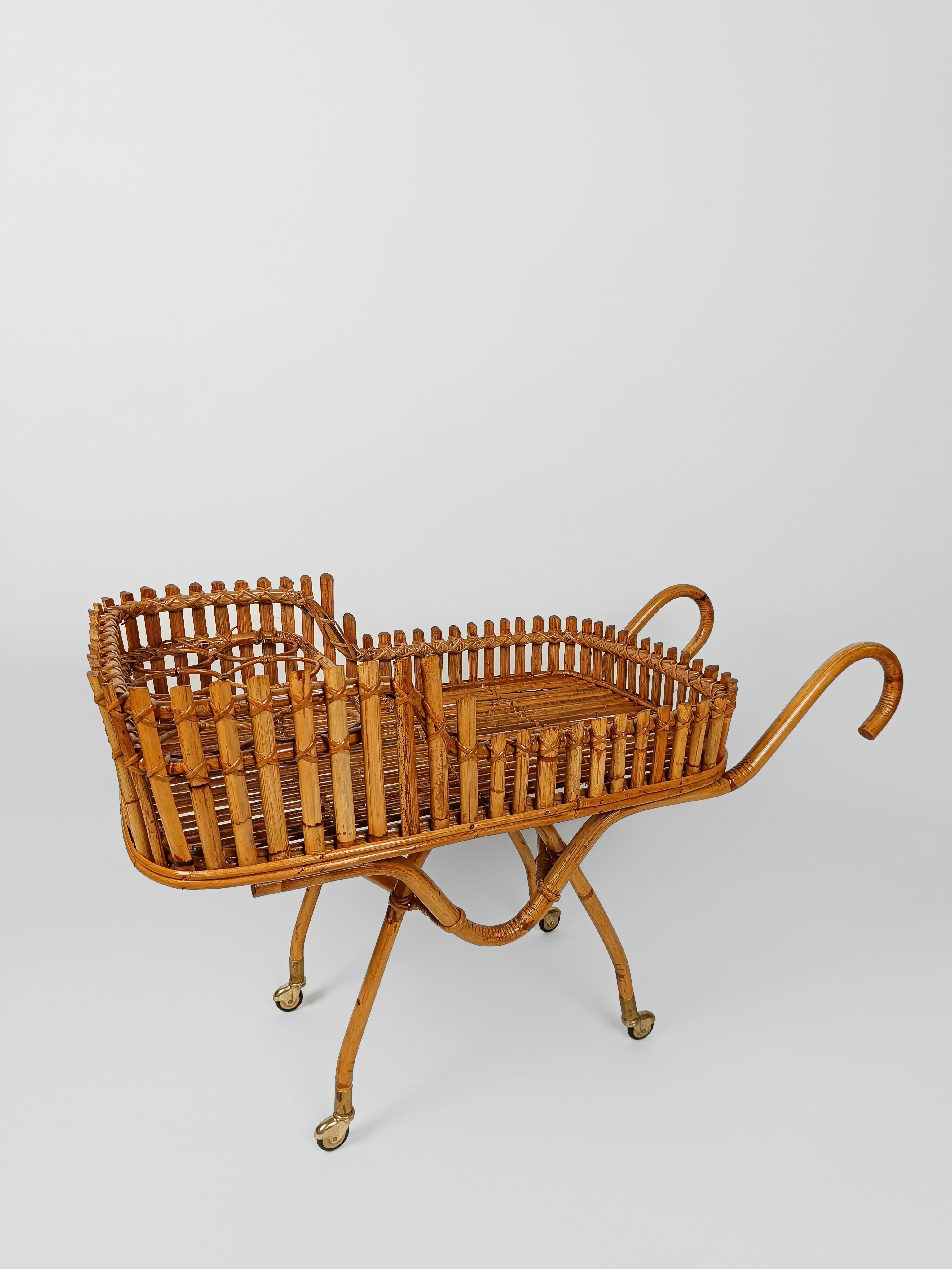 Carrello da bar di metà secolo in stile Riviera, Hand Made in canna di bambù e rattan 1960 in vendita 6