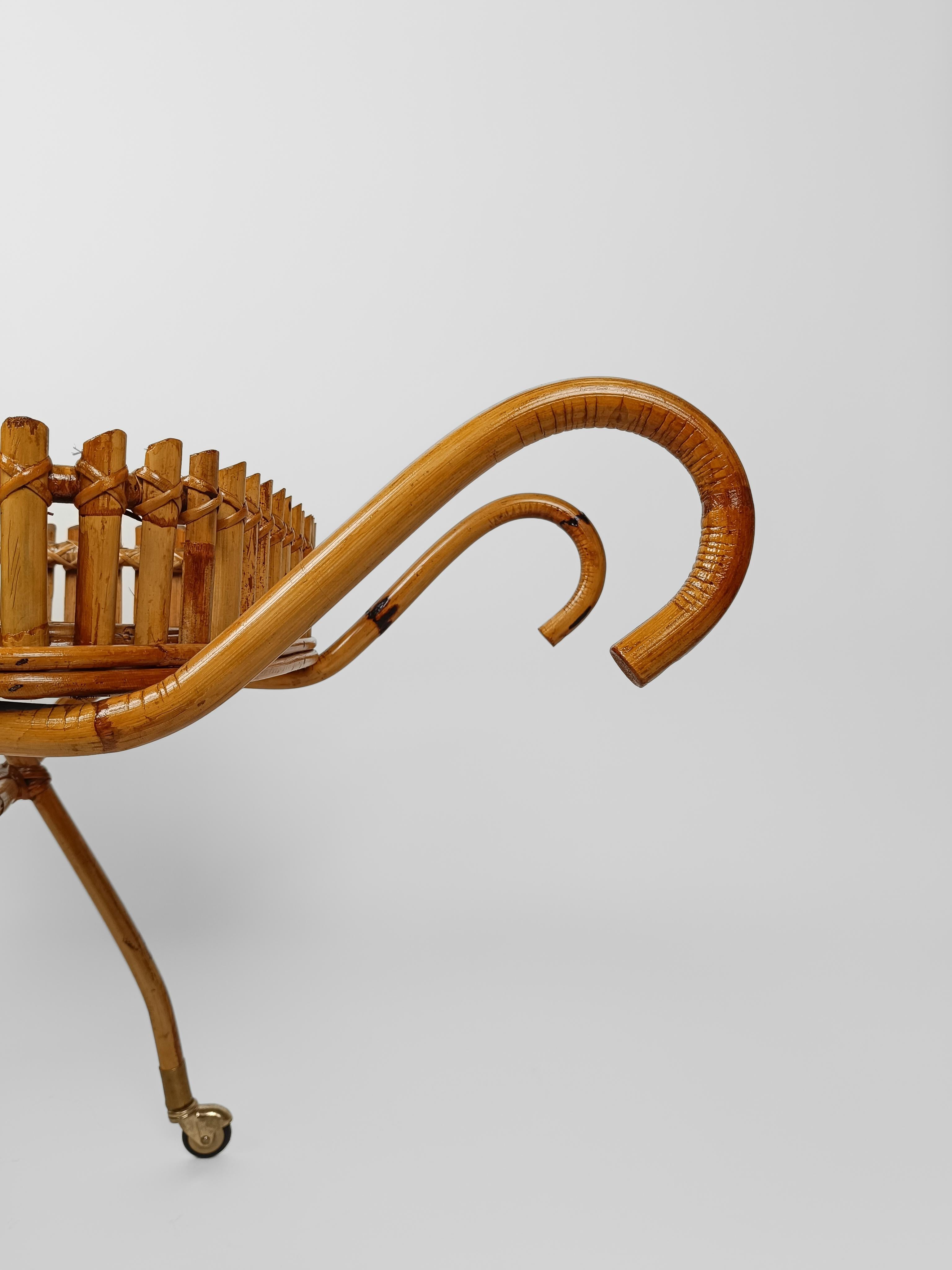 Carrello da bar di metà secolo in stile Riviera, Hand Made in canna di bambù e rattan 1960 in vendita 7