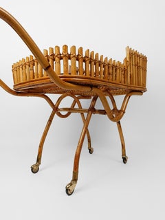 Mid Century Bar Cart in Riviera Style, Hand Made in Bamboo Cane and Rattan 1960s