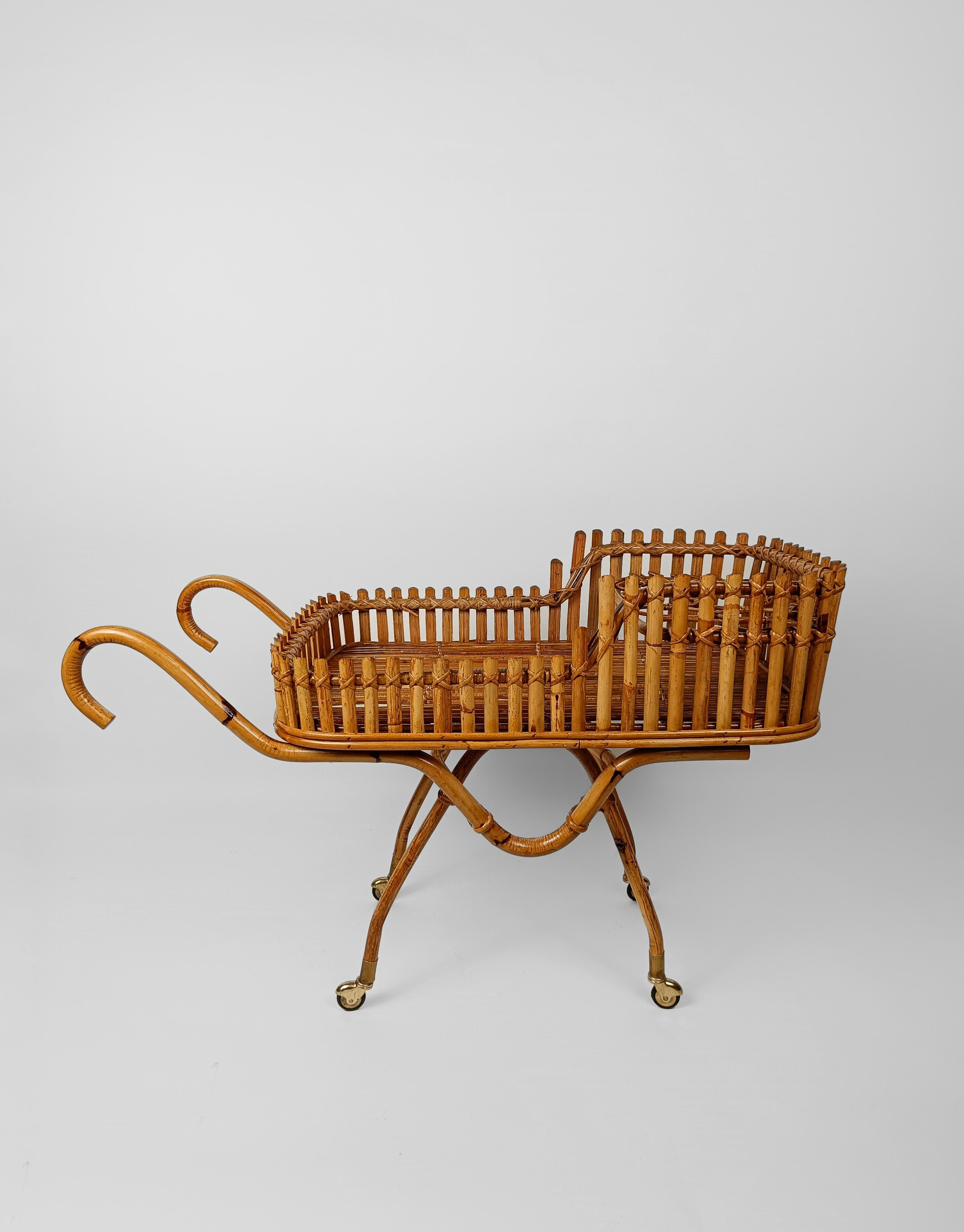 Carrello da bar di metà secolo in stile Riviera, Hand Made in canna di bambù e rattan 1960 in vendita 1