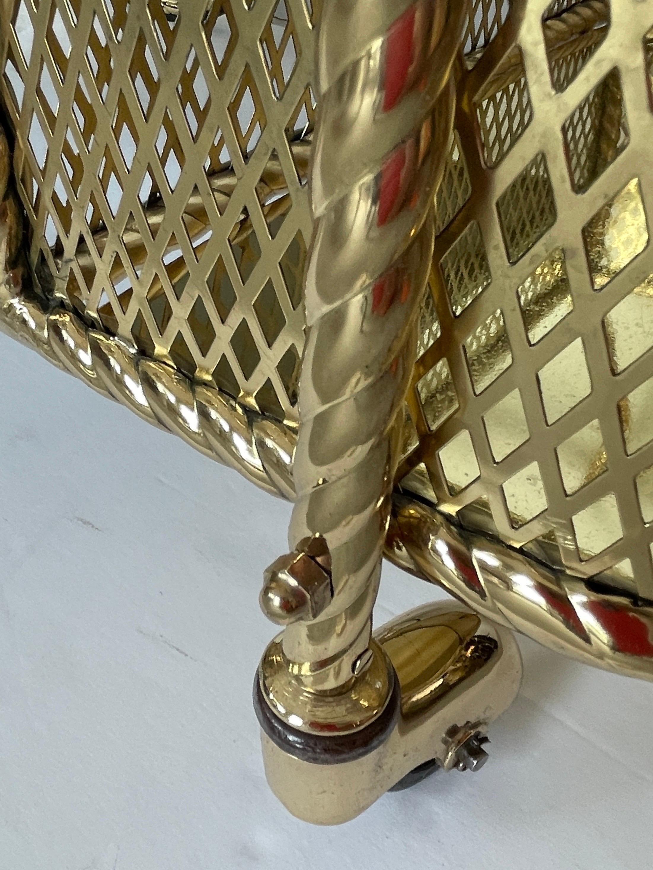 Mid Century Bar Cart  Polished  Solid Brass Rope Design 2 Tier,  Italy  1960s 8