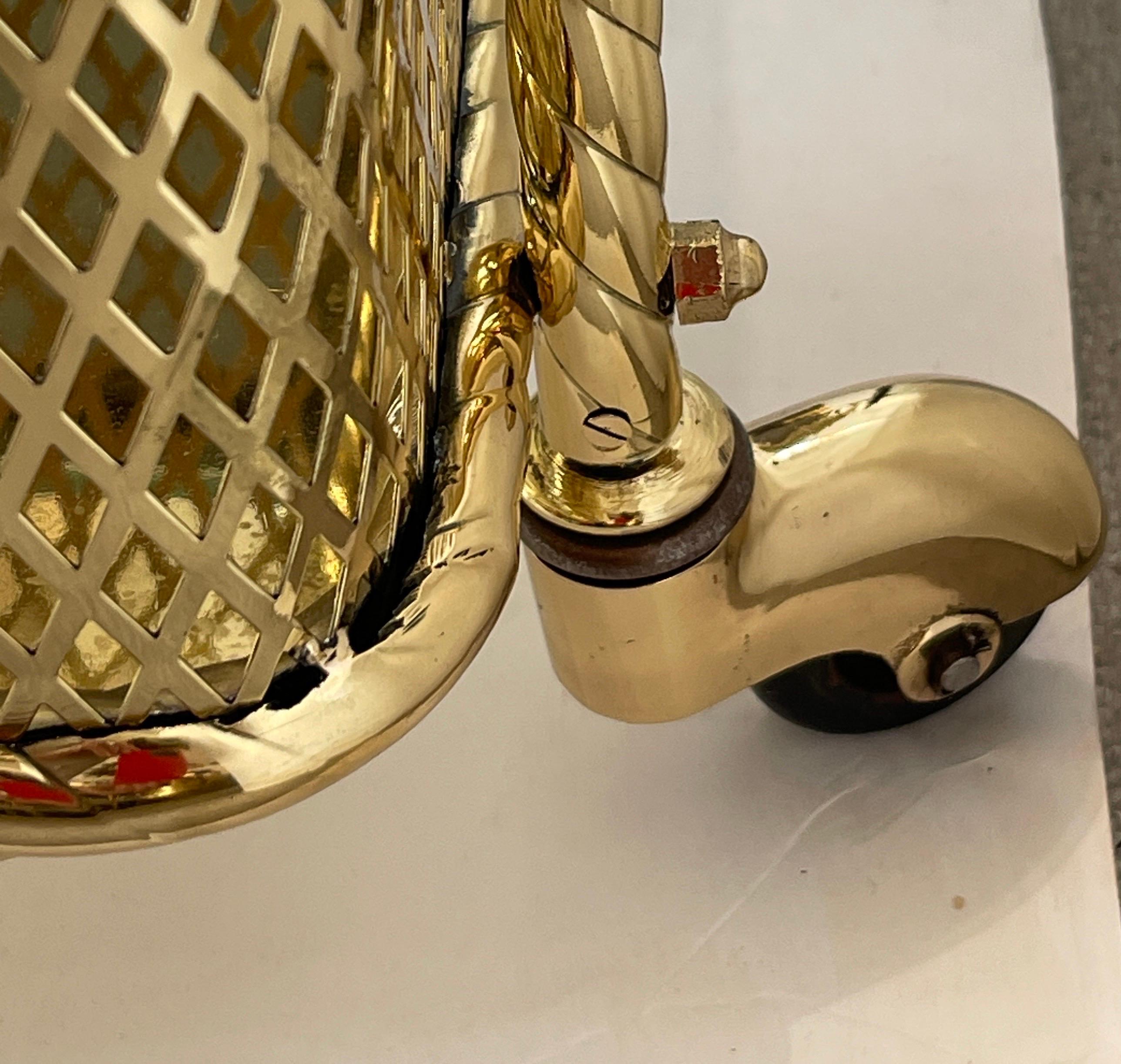 Mid Century Bar Cart  Polished  Solid Brass Rope Design 2 Tier,  Italy  1960s 12