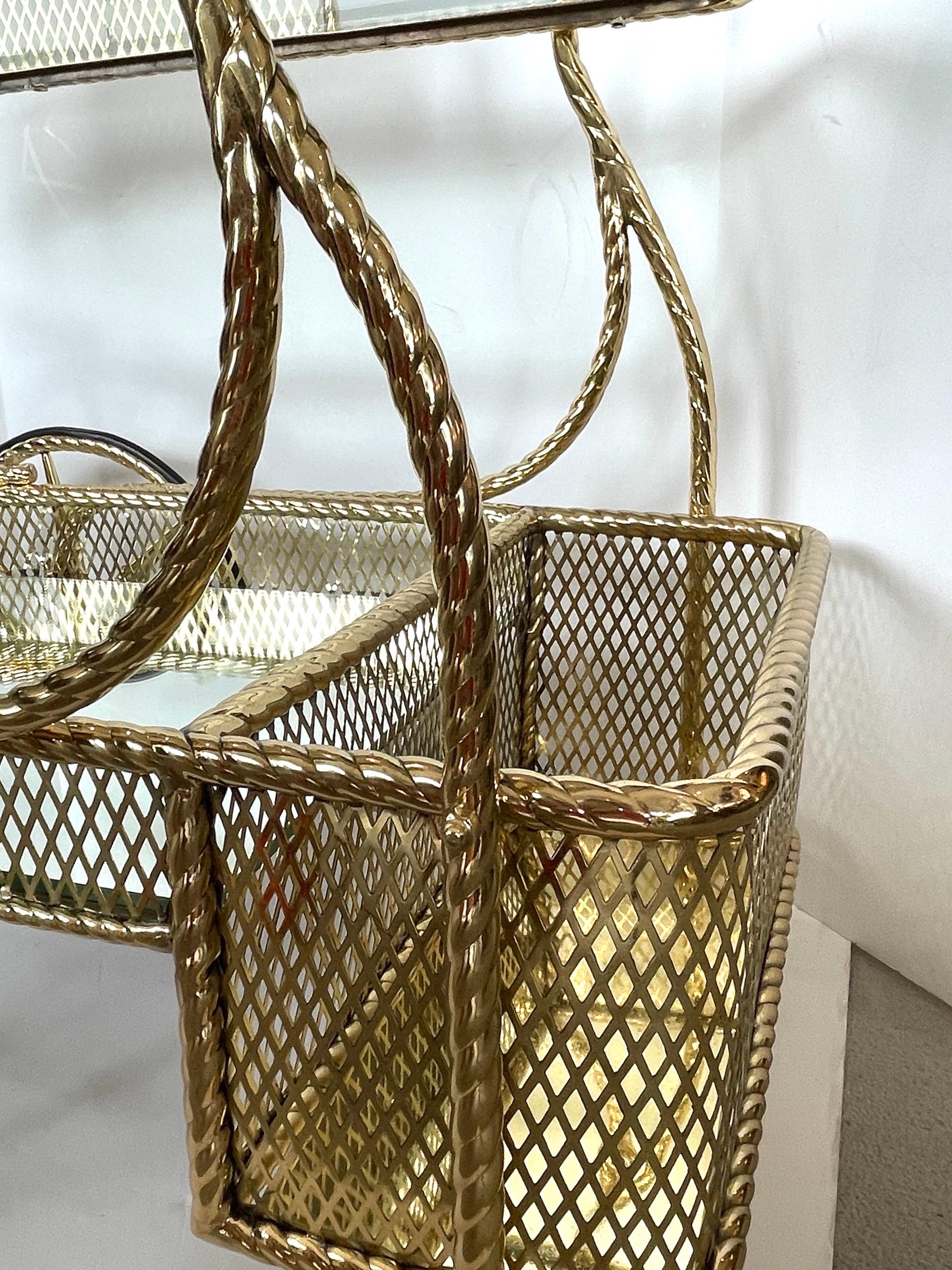 Mid-20th Century Mid Century Bar Cart  Polished  Solid Brass Rope Design 2 Tier,  Italy  1960s