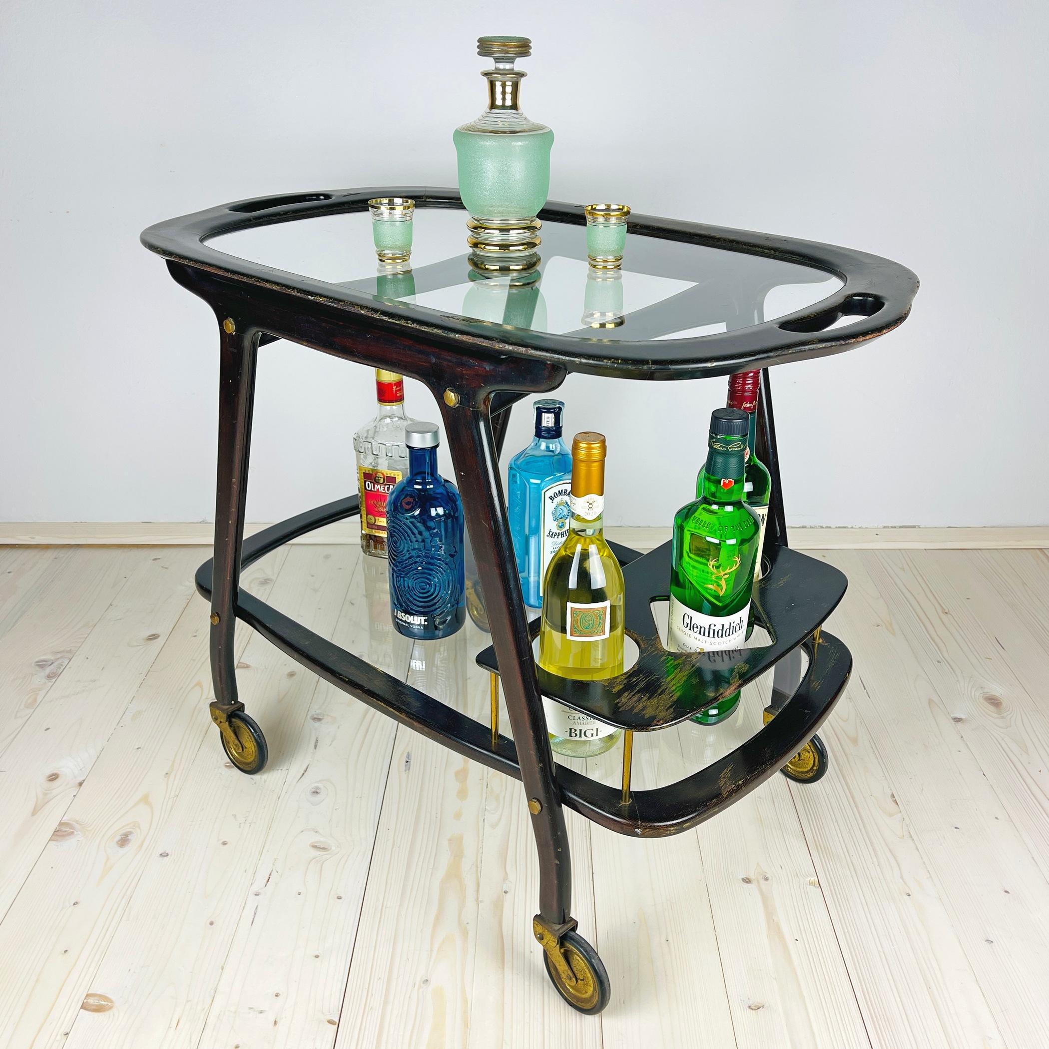 Glass Midcentury Bar Cart Trolley by Ico Parisi for De Baggis, Italy, 1960s