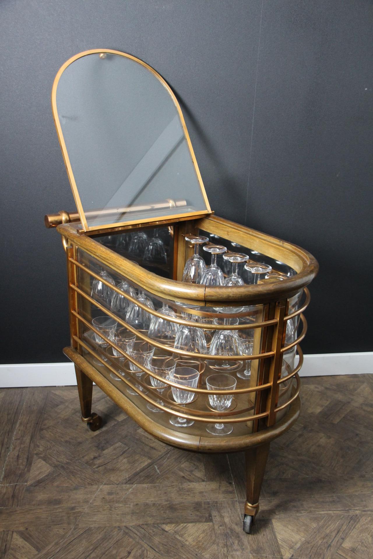 Mid-Century Bar Cart / Trolley, Louis Sognot, France, Baccarat Crystal Glasses 4