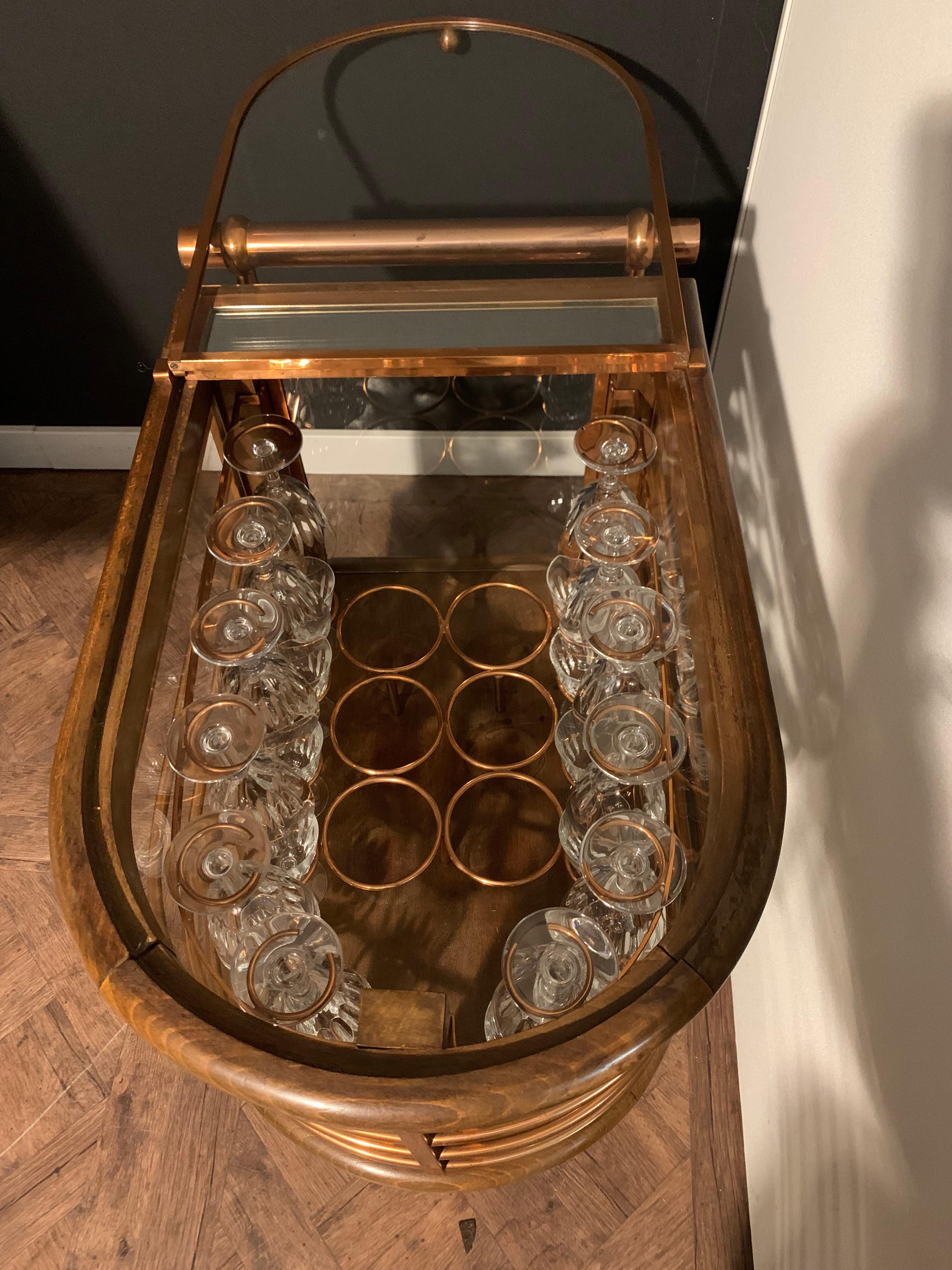 Mid-Century Bar Cart / Trolley, Louis Sognot, France, Baccarat Crystal Glasses 9