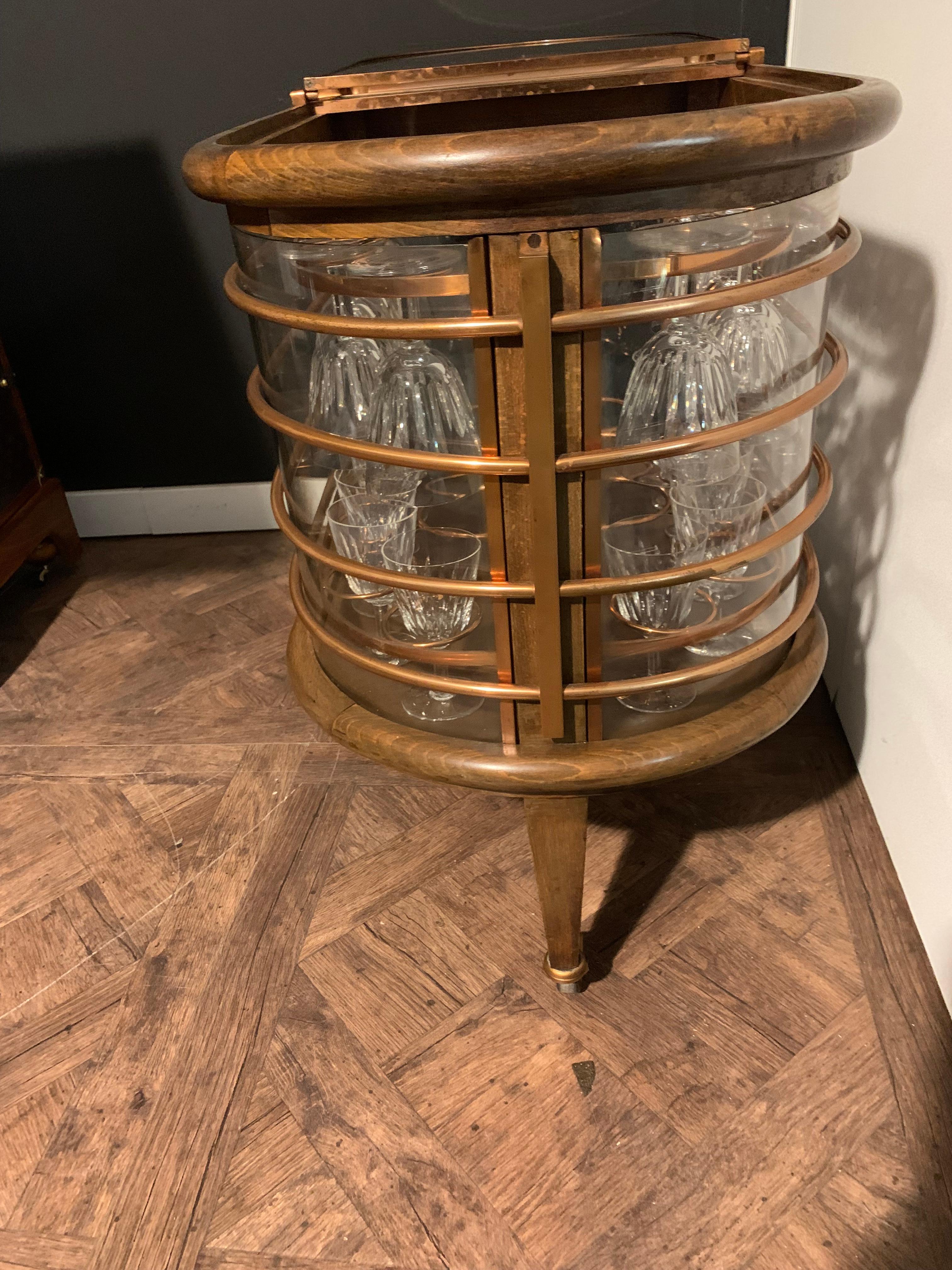 Mid-Century Bar Cart / Trolley, Louis Sognot, France, Baccarat Crystal Glasses 11