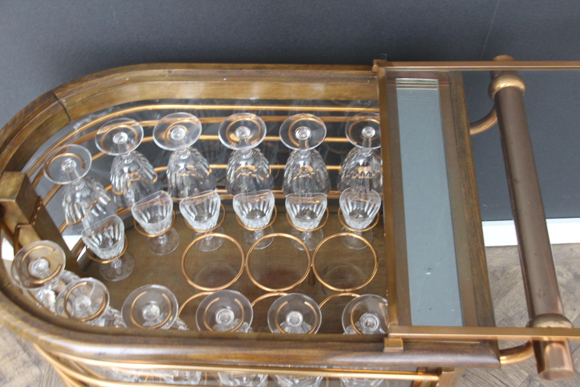 Mid-Century Bar Cart / Trolley, Louis Sognot, France, Baccarat Crystal Glasses 2