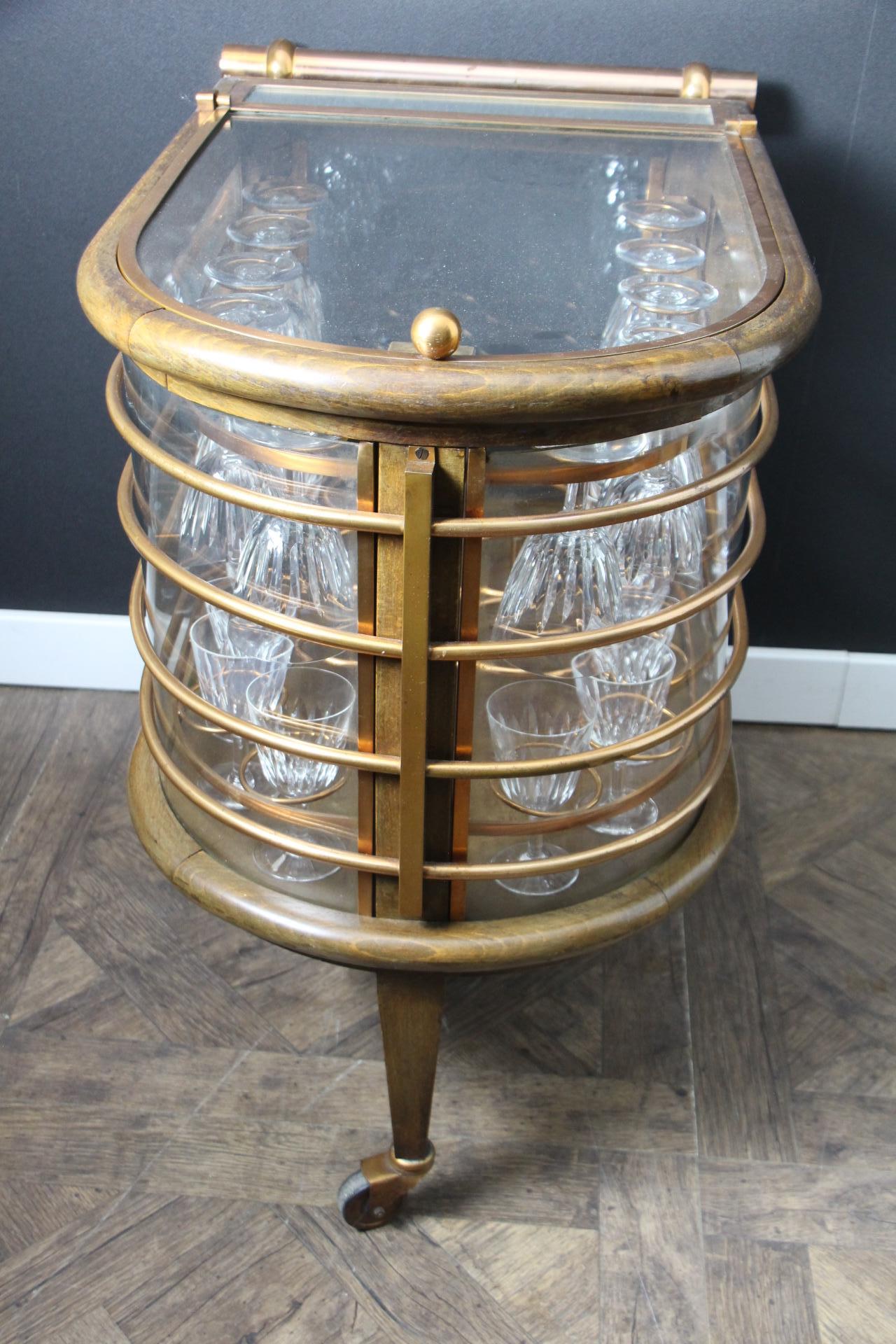 Mid-Century Bar Cart / Trolley, Louis Sognot, France, Baccarat Crystal Glasses 3