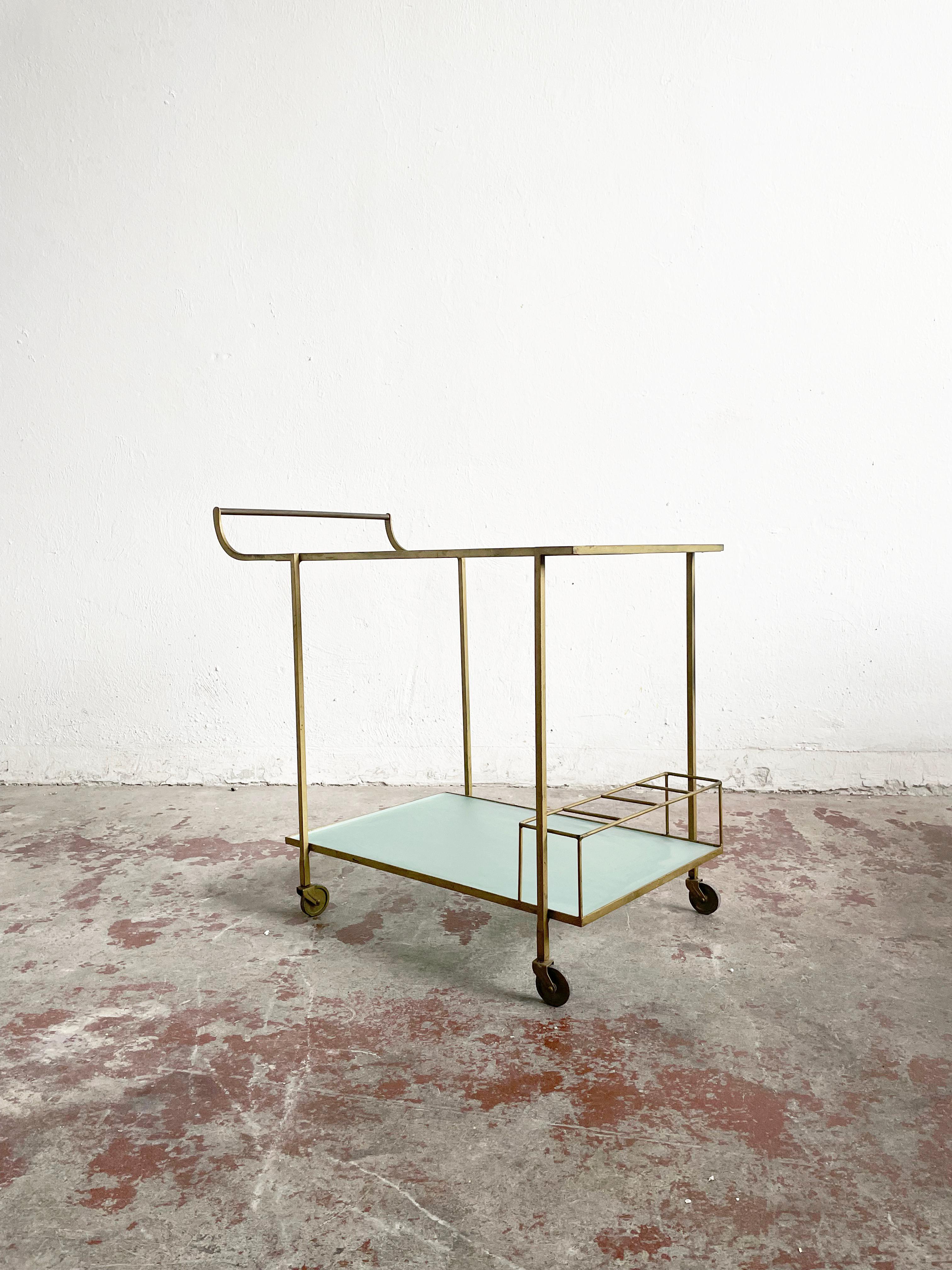 Bauhaus Mid Century Bar Cart with Metal Frame and Frosted Glasstop