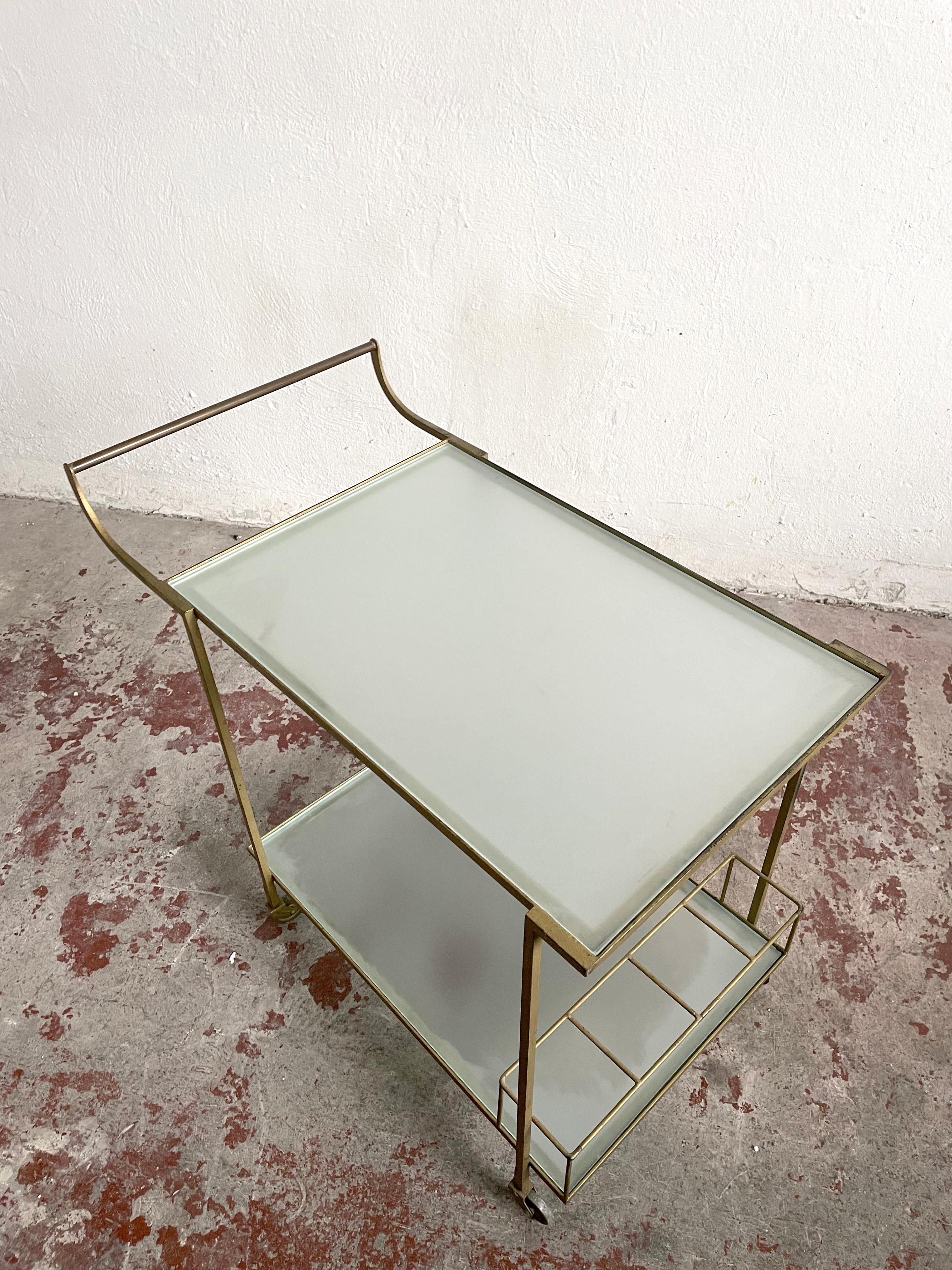Mid Century Bar Cart with Metal Frame and Frosted Glasstop 2