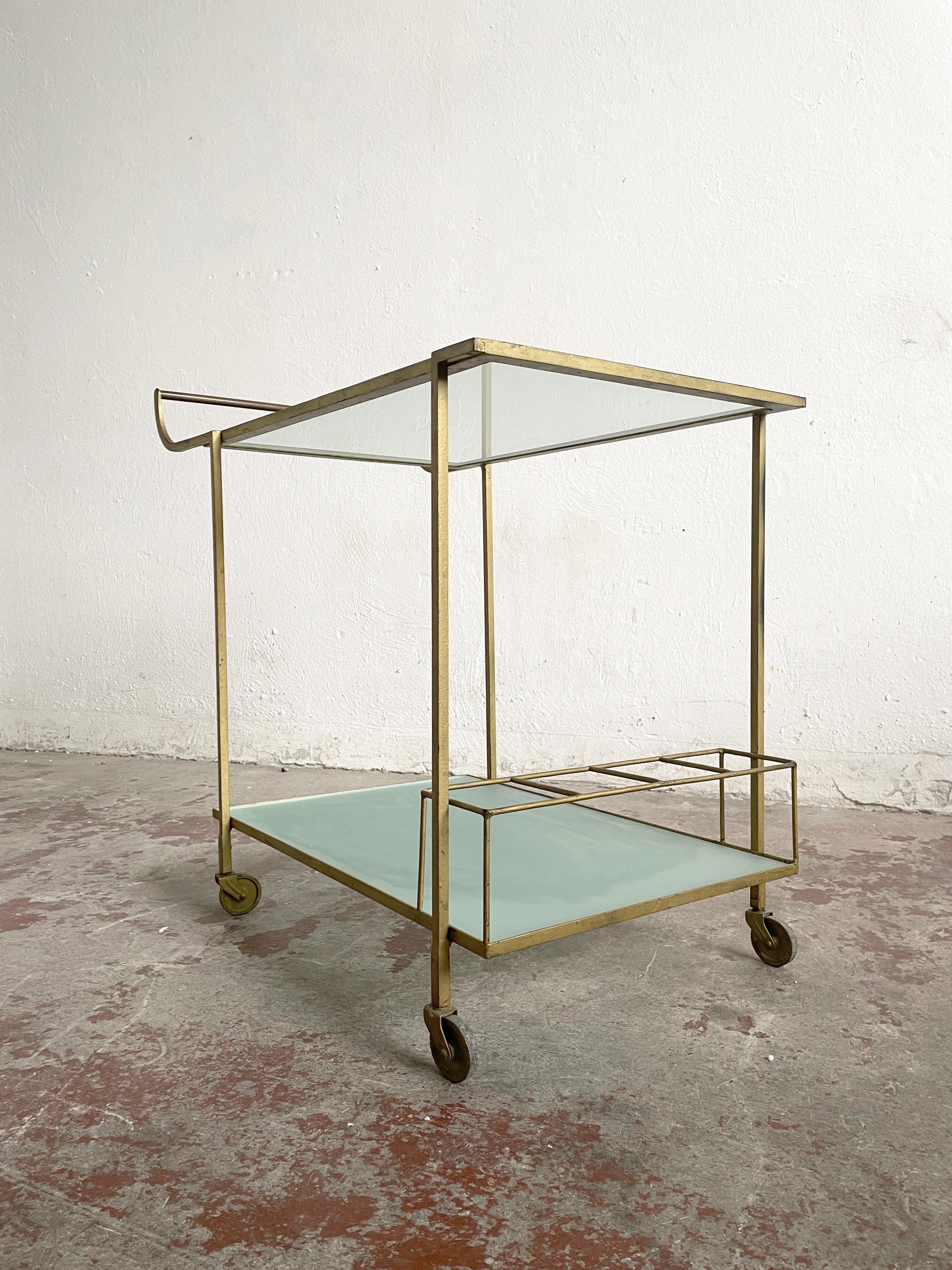 Mid Century Bar Cart with Metal Frame and Frosted Glasstop 4
