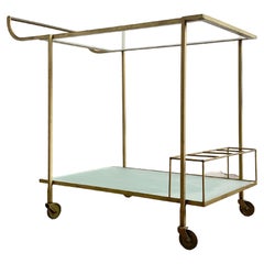 Mid Century Bar Cart with Metal Frame and Frosted Glasstop