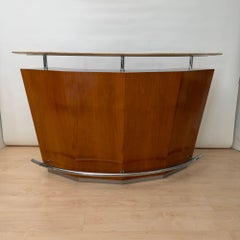 Bancone da bar di metà secolo, legno di teak, metallo, travertino, Italia, circa 1970