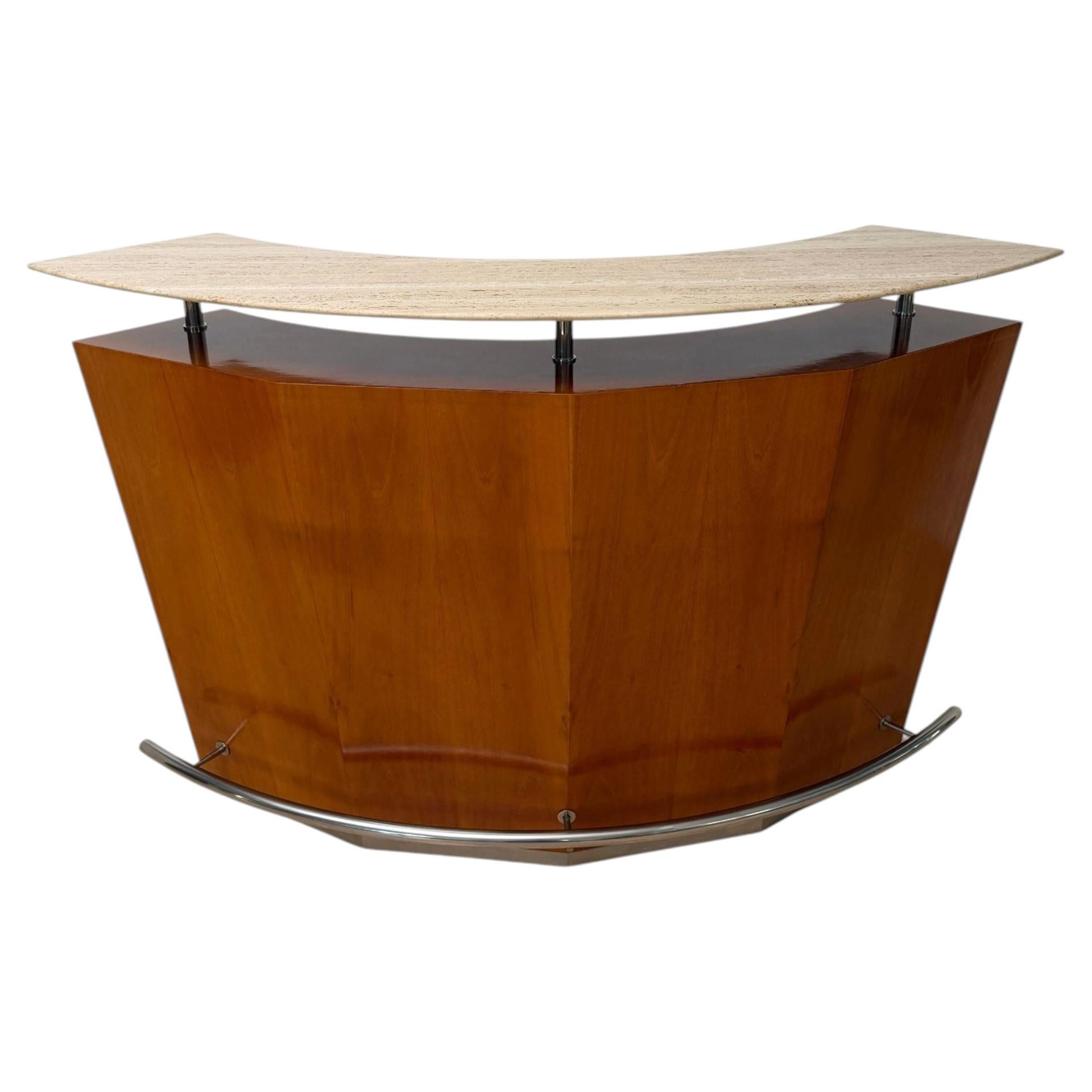 Mid-Century Bar Counter, Teak Wood, Metal, Travertine, Italy, circa 1970