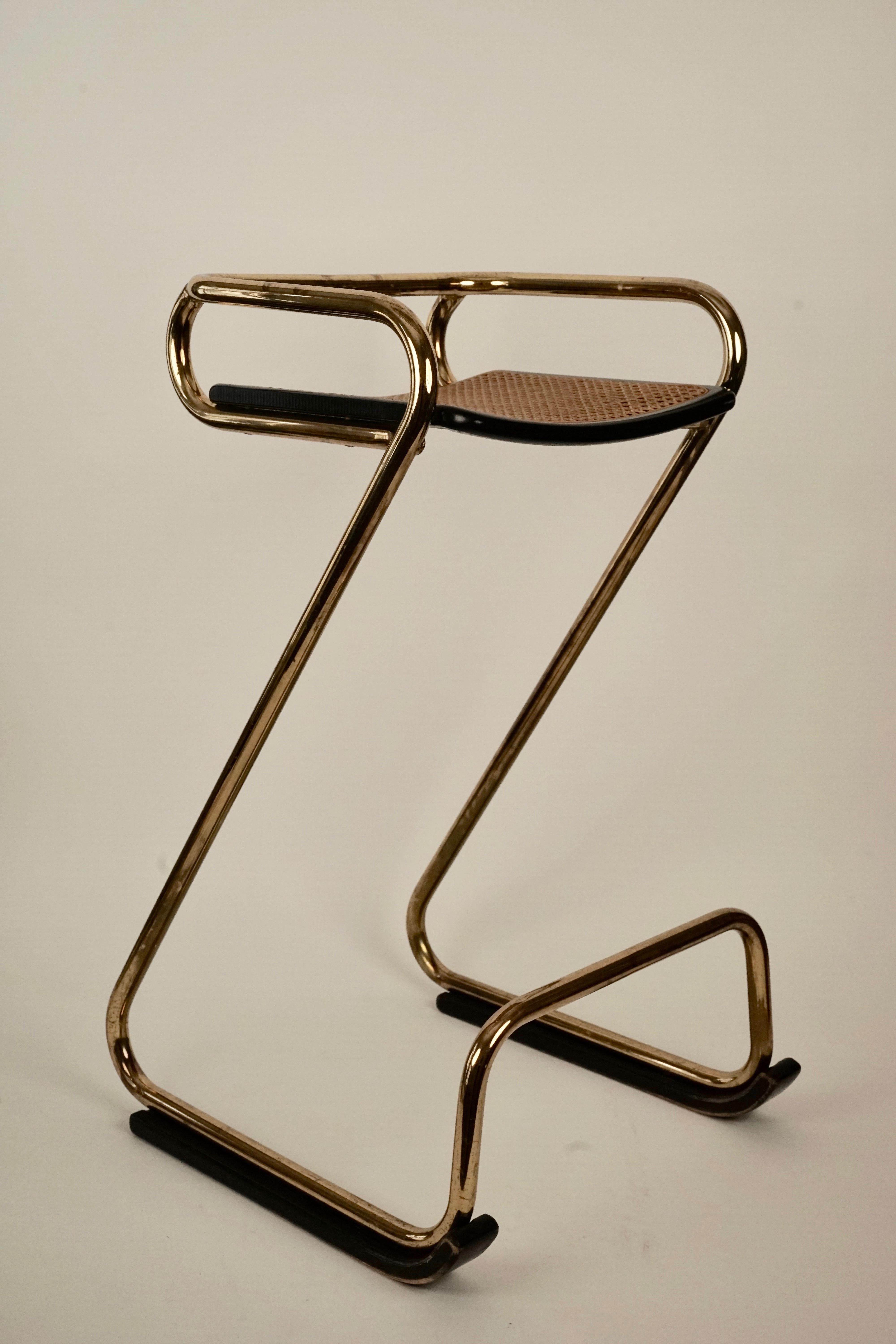 20th Century Mid Century Bar Stool with Cain Seat, Made in Italy For Sale
