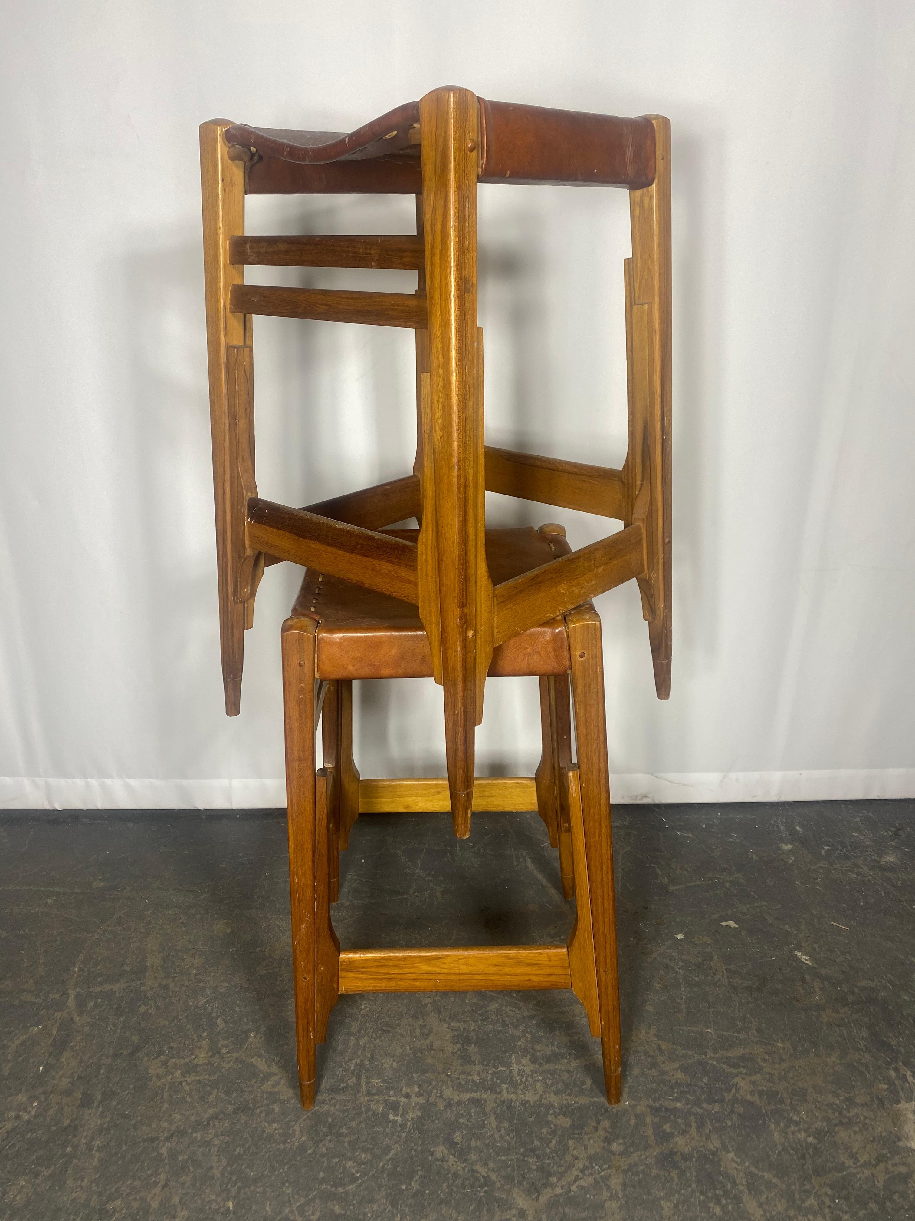 Mid-Century Bar Stools in Wood and Leather by Werner Biermann for Arte Sano In Good Condition For Sale In Buffalo, NY