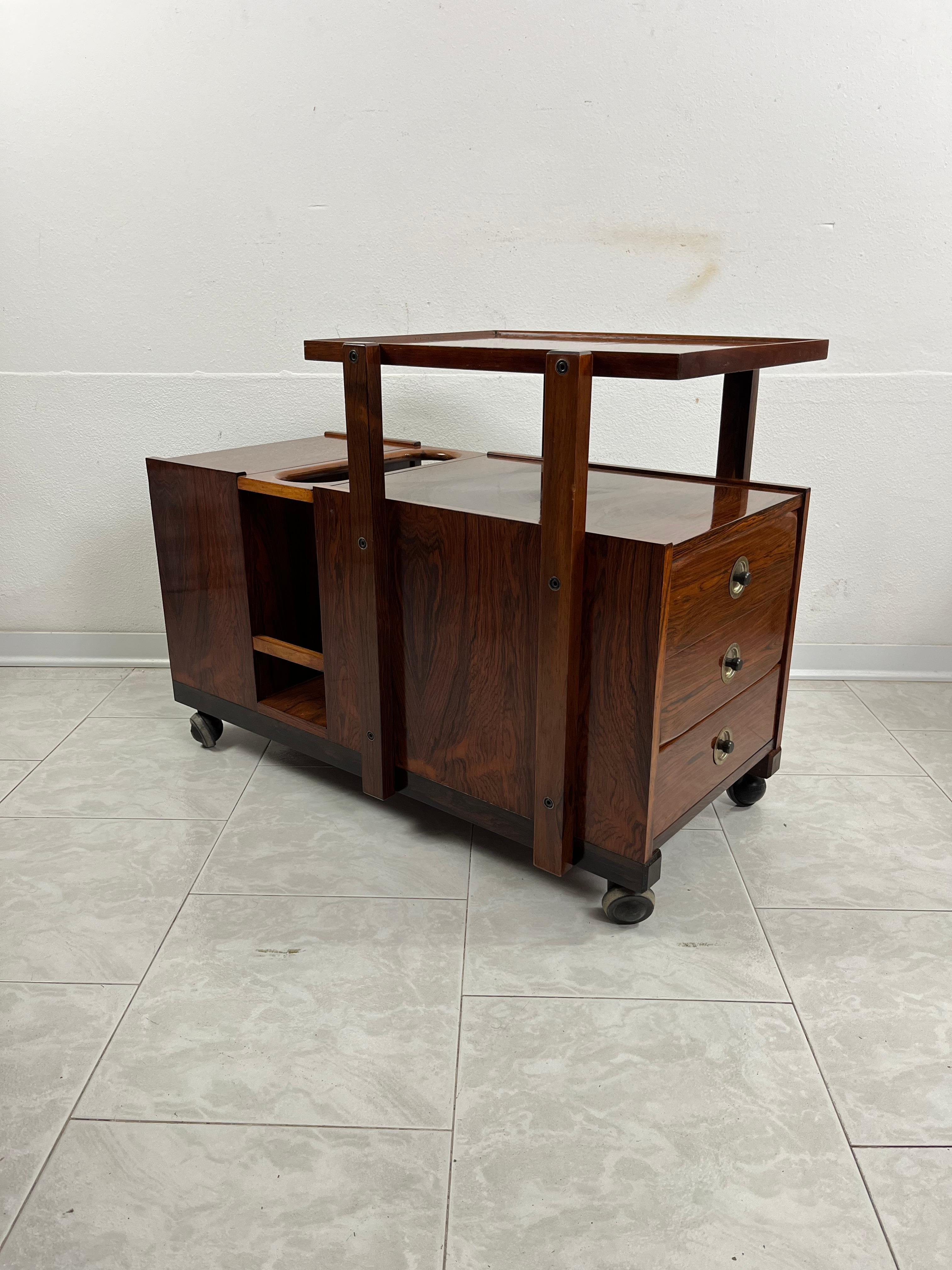 Wood Mid-Century Bar Trolley Cabinet, attributed to Edmondo Palutari, 1960s For Sale