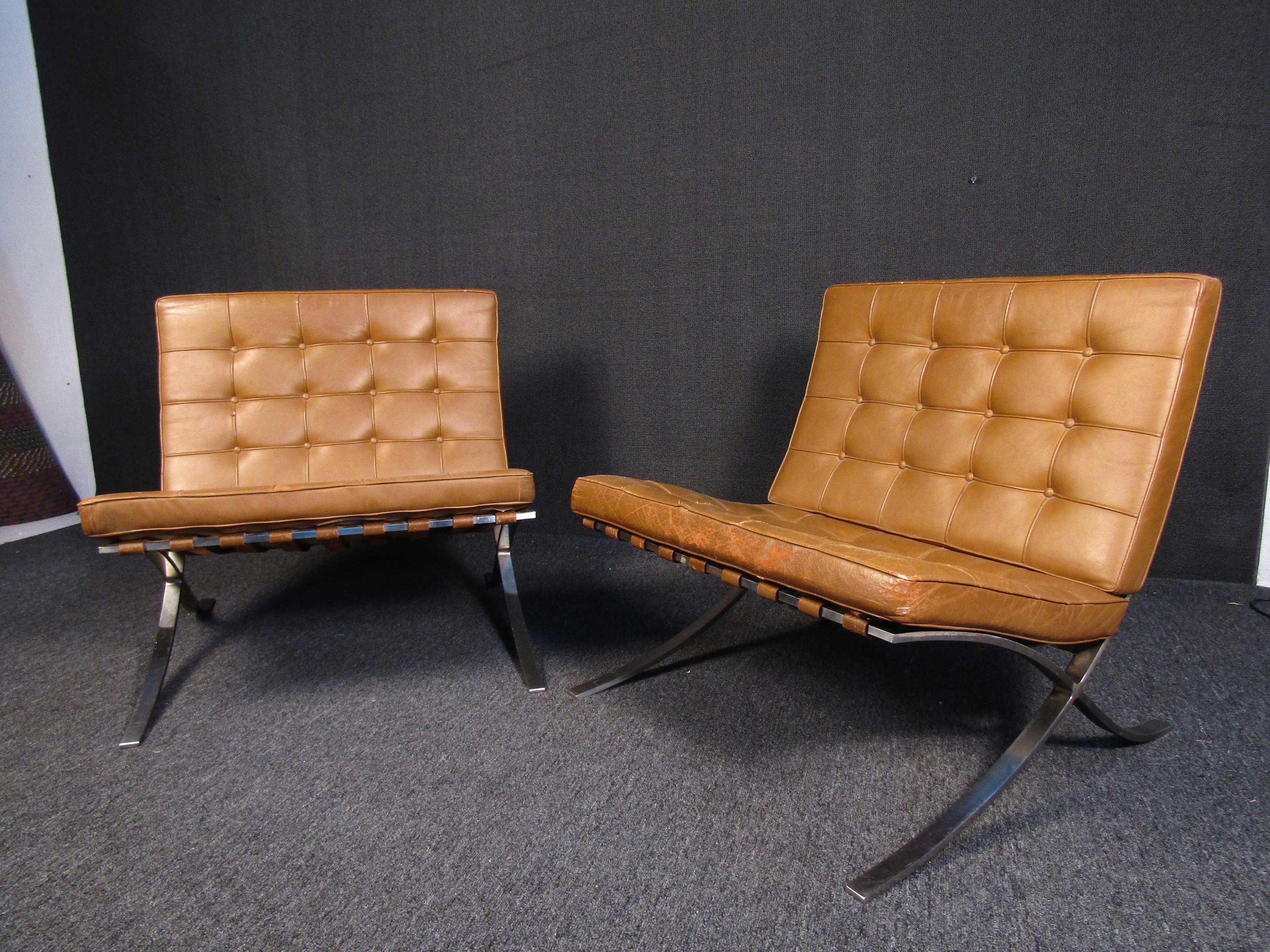 Mid-Century Barcelona Lounge Chairs In Fair Condition In Brooklyn, NY