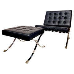 Mid Century Barcelona Style Lounge Chair and Footstool