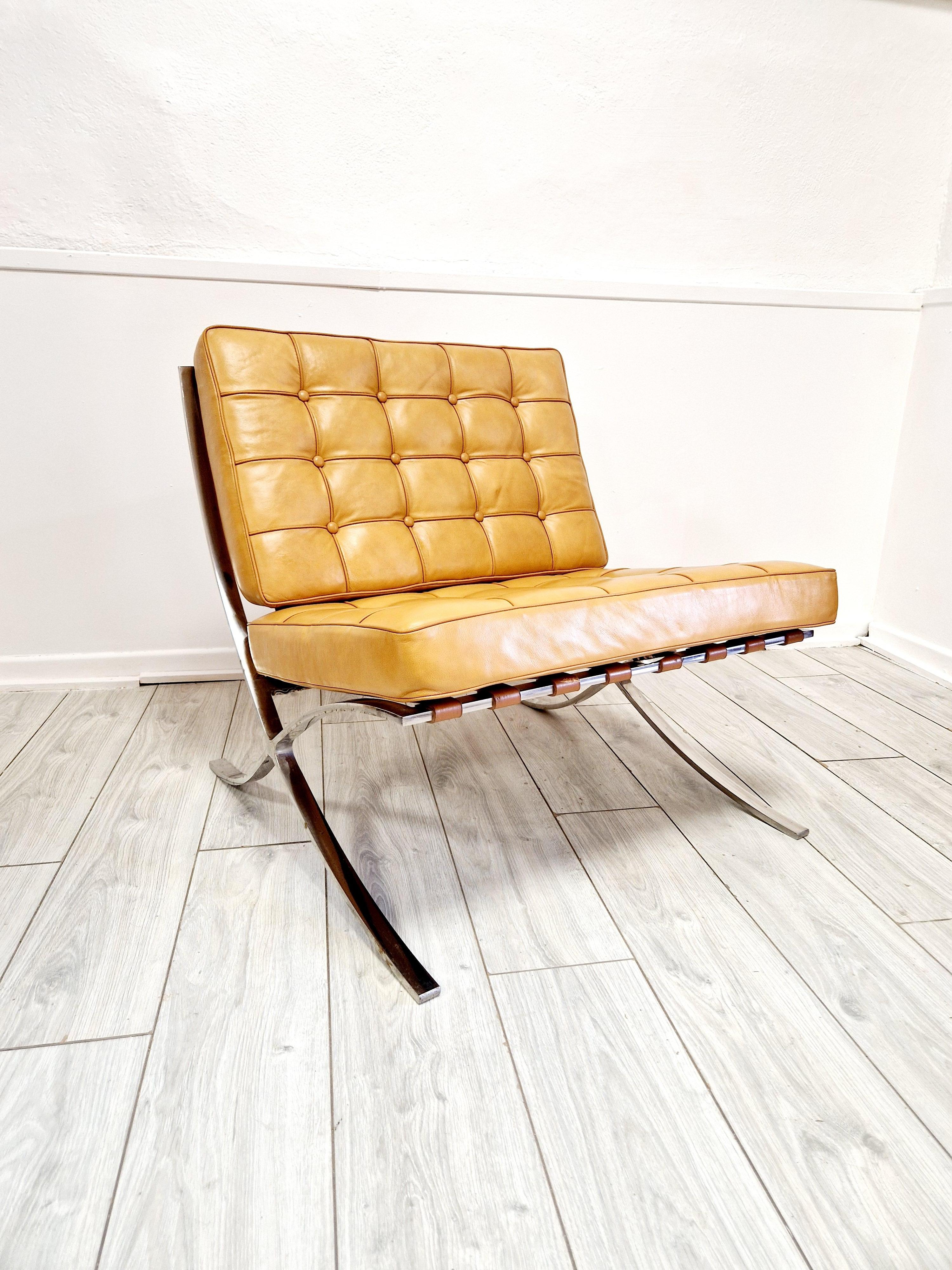 Leather Mid Century Barcelona Style Lounge Chair
