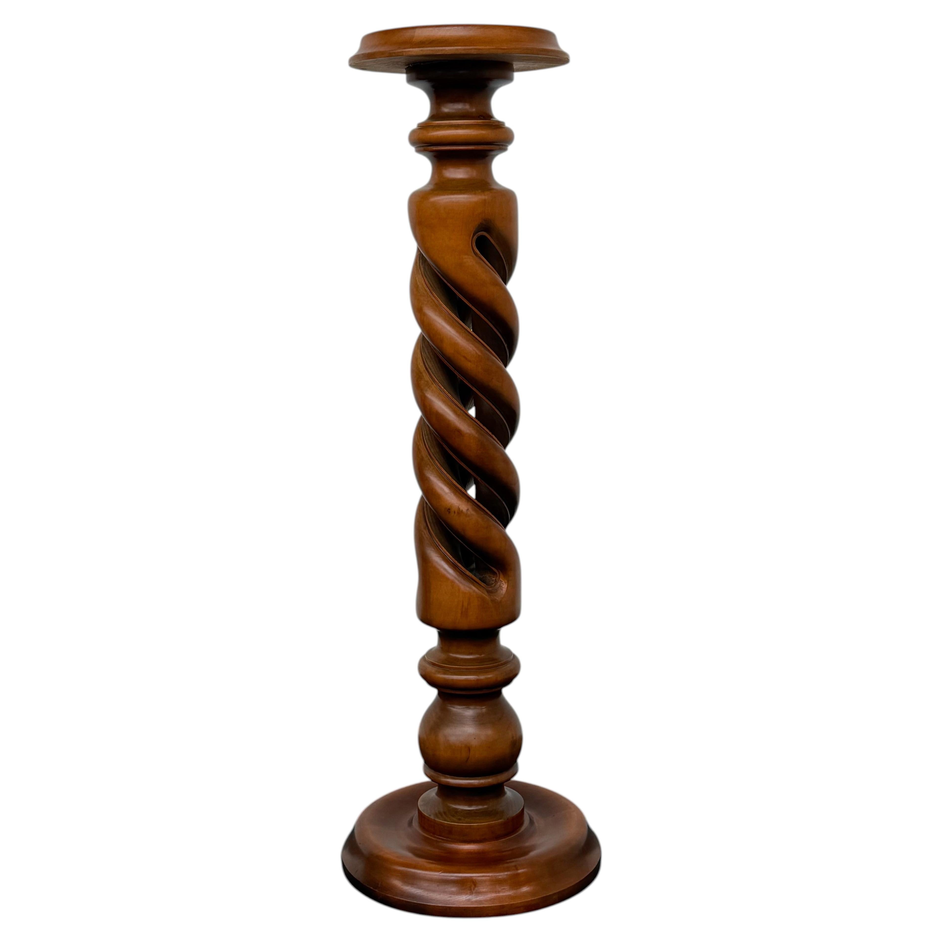 Mid Century Barley Twist Pedestal in Polished Walnut 1960s For Sale