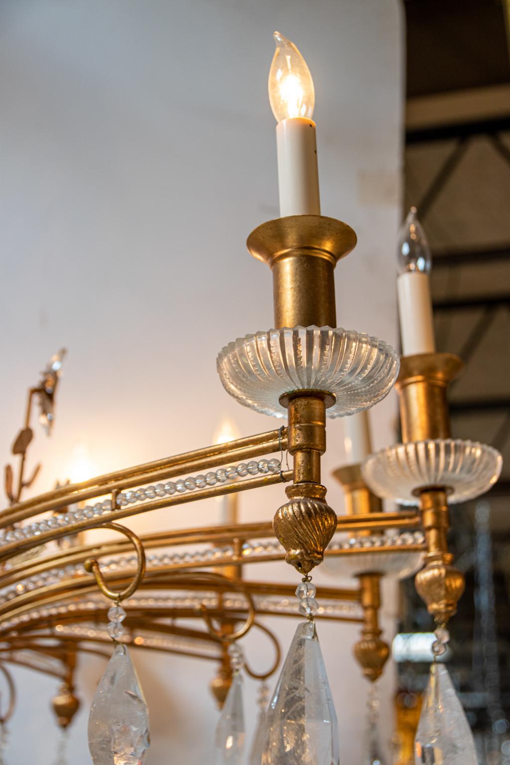 Mid-Century Baroque Rock Crystal Chandelier In Good Condition For Sale In Stamford, CT