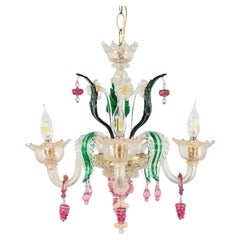 Mid Century Baroque Style Colorful Murano Glass Chandelier