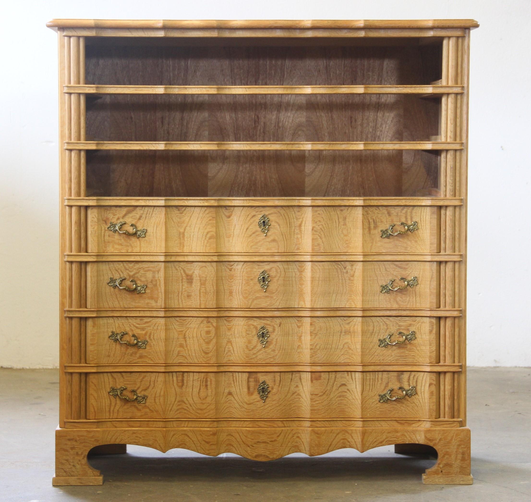 Mid-century Baroque Style Danish Oak High Boy Dresser 1960s For Sale 9