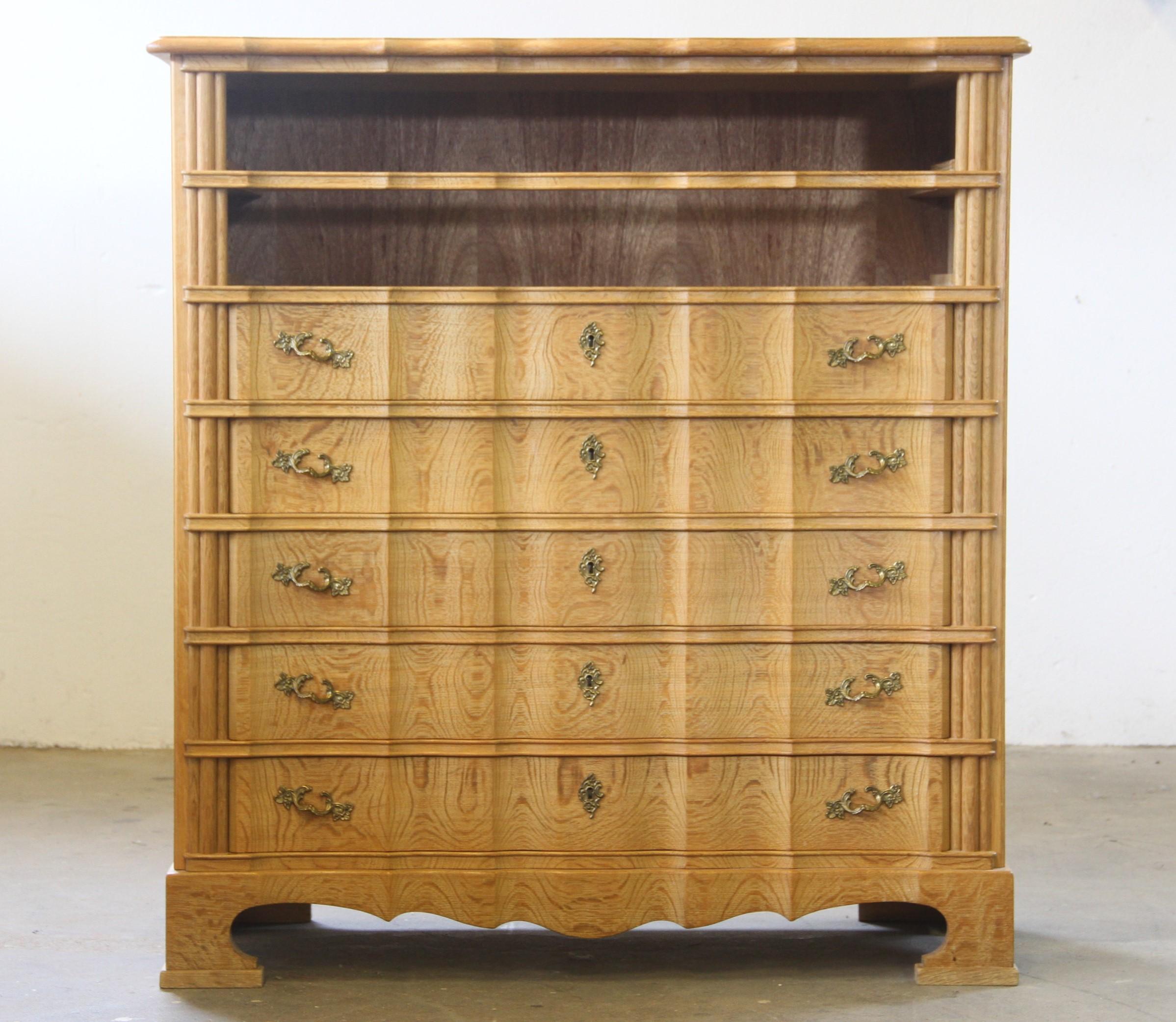 Mid-century Baroque Style Danish Oak High Boy Dresser 1960s For Sale 10
