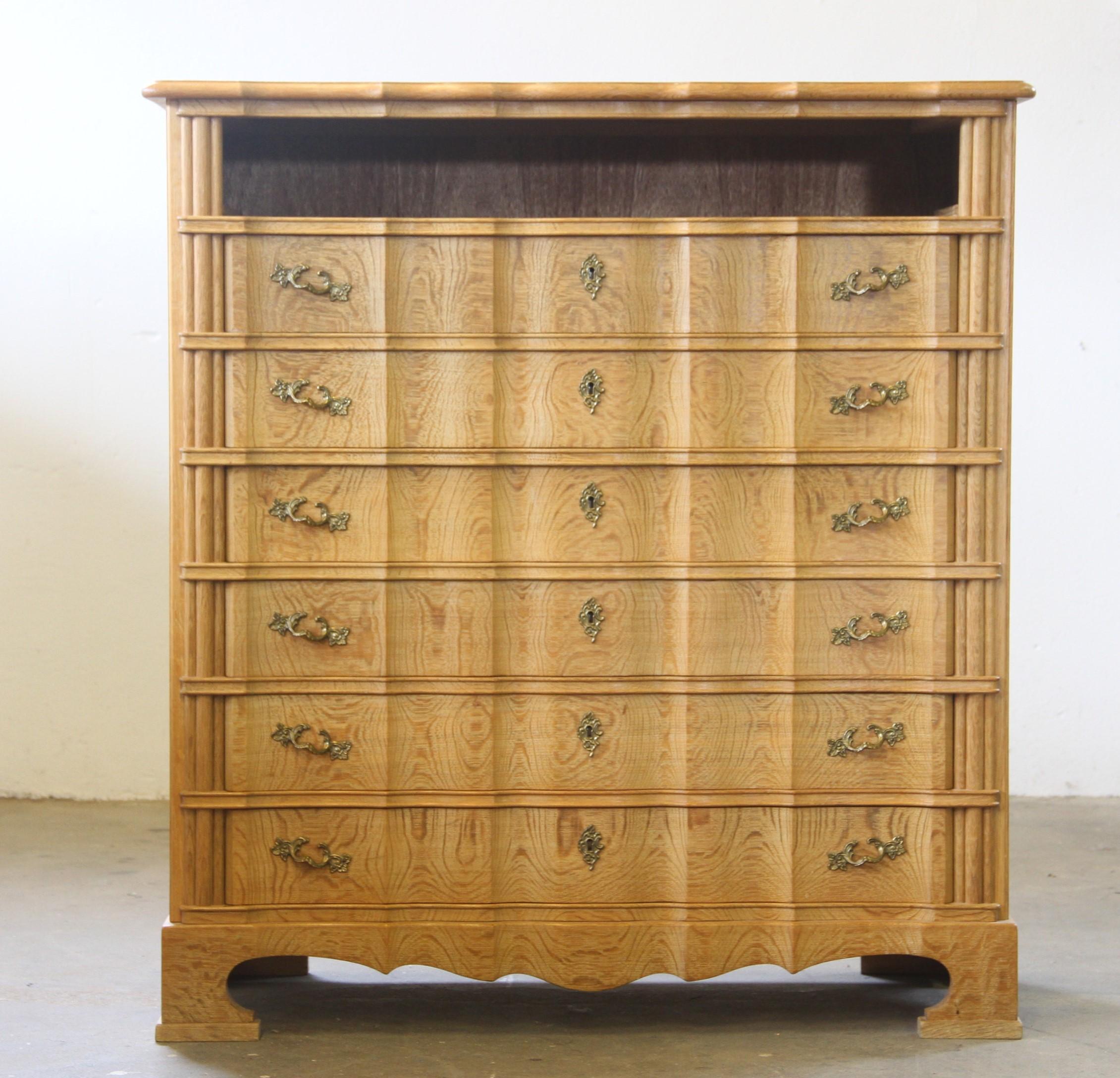Mid-century Baroque Style Danish Oak High Boy Dresser 1960s For Sale 11