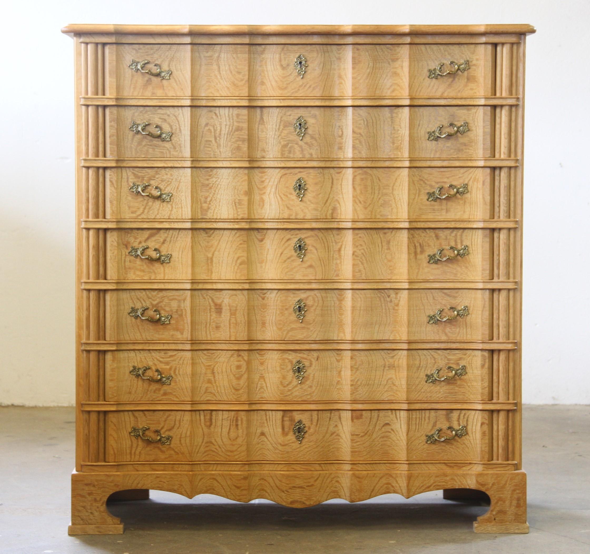 Mid-century Baroque Style Danish Oak High Boy Dresser 1960s For Sale 12
